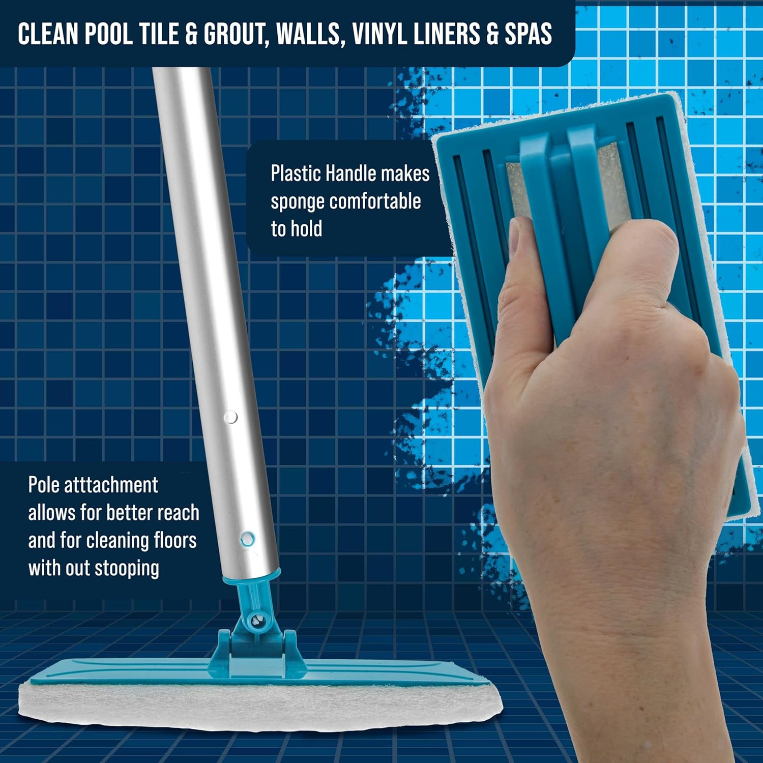 Hand-Held and Pool Pole Attachment Scrub Brushes – Surface Scrubbing Scouring Sp