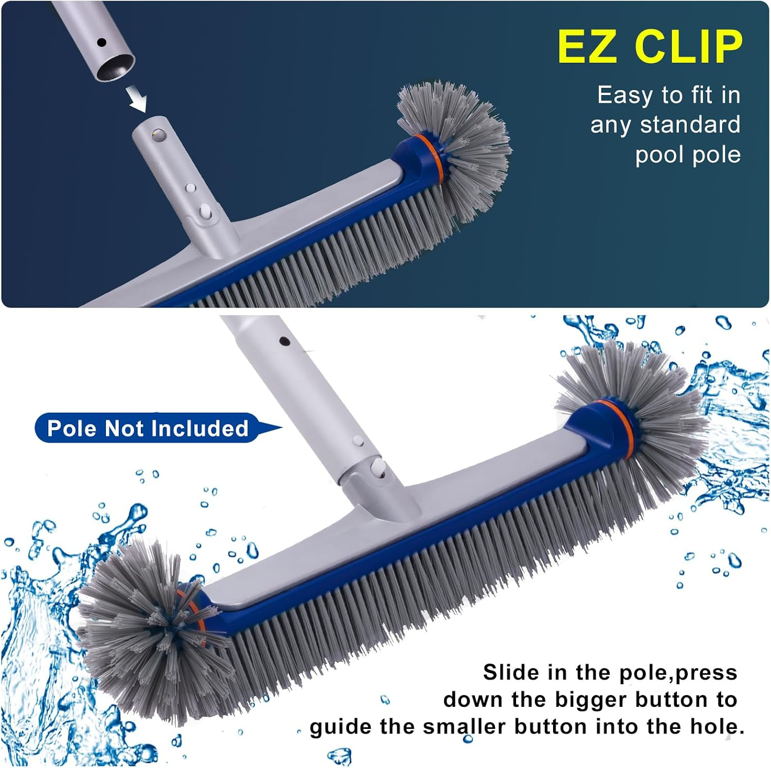 360 Degree Pool Brush – Heavy Duty 17.5&Prime; Pool Brush Head for Inground Pools/Abov