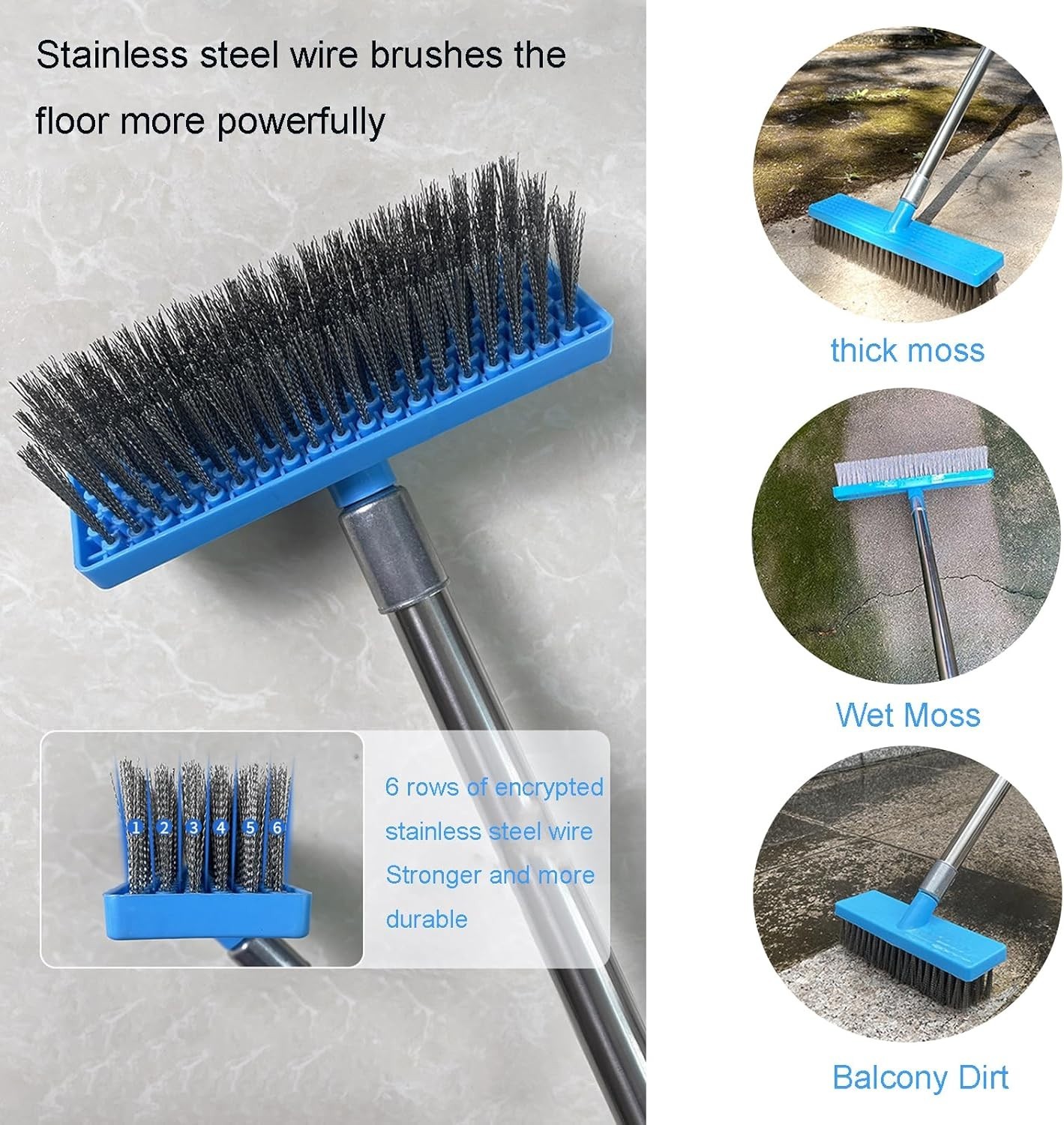 Heavy Duty 65&Prime; Stainless Steel Pool Brush for Concrete and Patio Cleaning