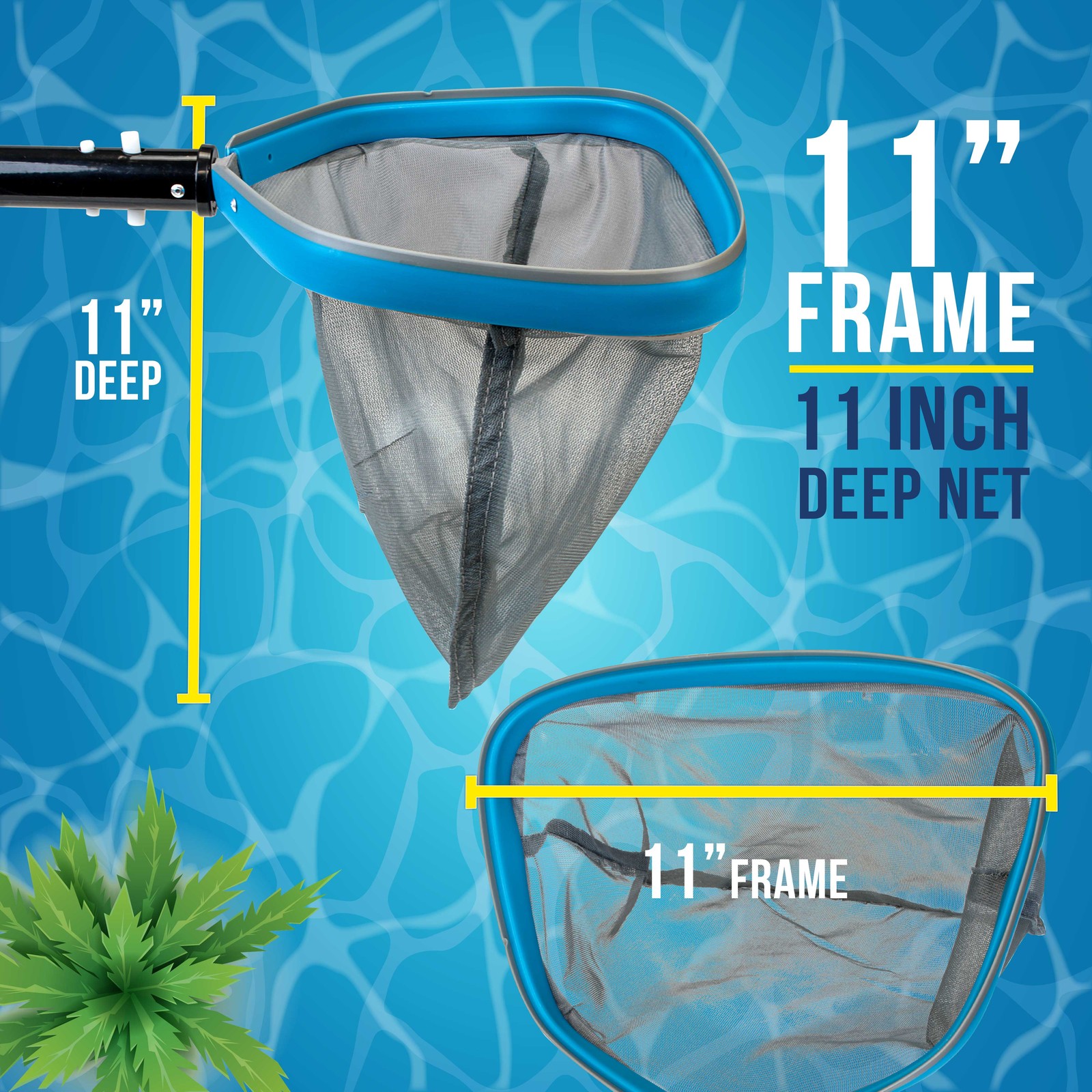 U.S. Pool Supply 11&Prime; Swimming Pool, Spa Leaf Skimmer Rake Net, 11&Prime; Deep Mesh