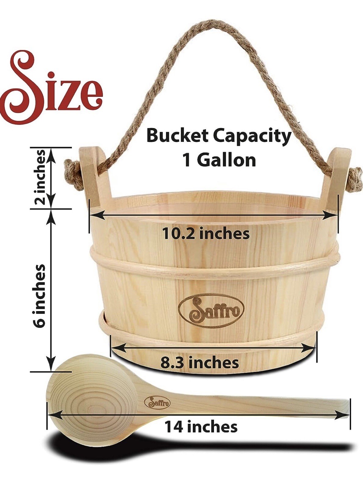 Saffro Sauna Bucket and Ladle for Beautiful Sauna Accessories 1 Gallon w/Liner