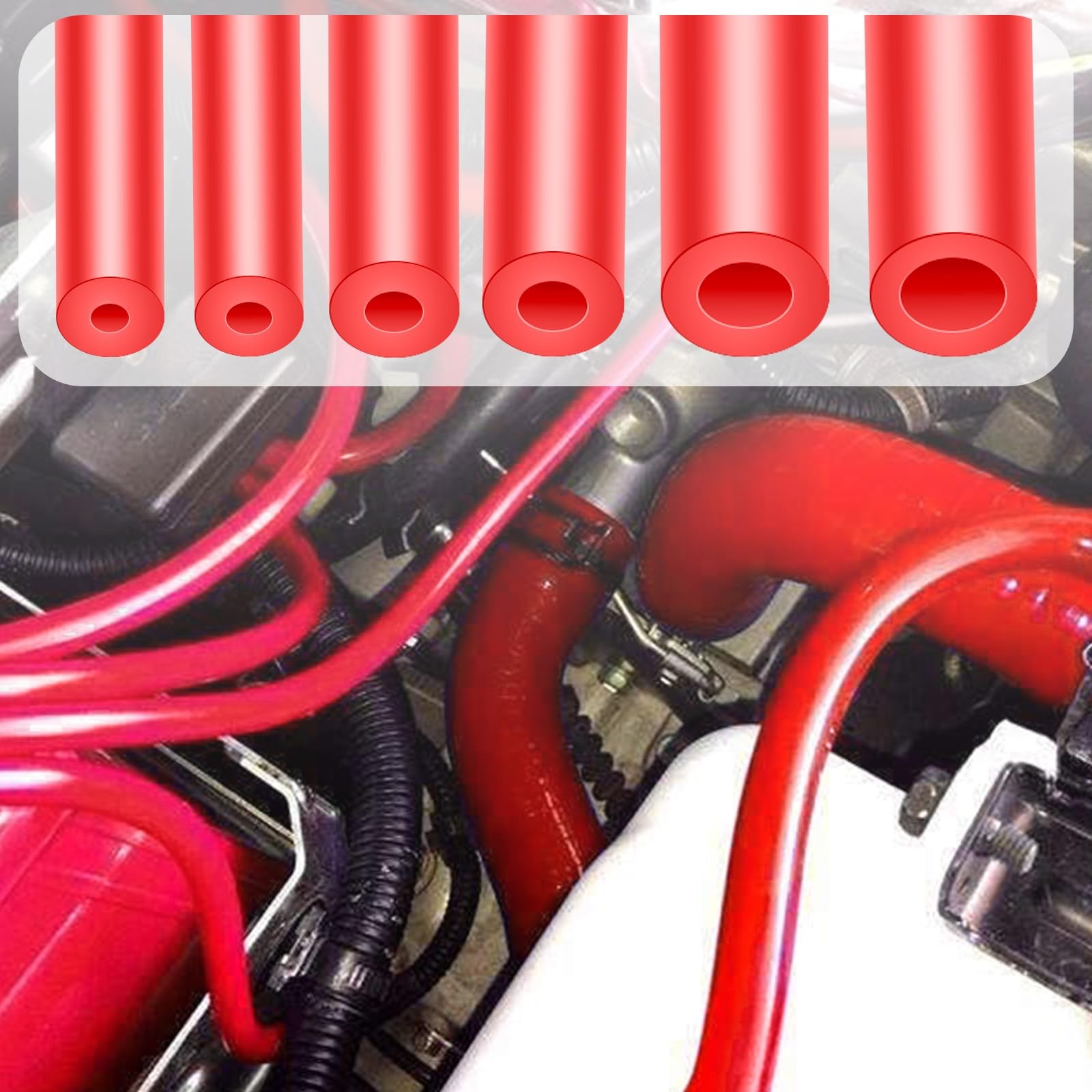 Shineyoo Red Vacuum Hose Kit 6PCS 5FT, 1/8&Prime; 5/32&Prime; 3/16&Prime; 1/4&Prime; 5/16&Prime; 3/8&Prime; Tubings