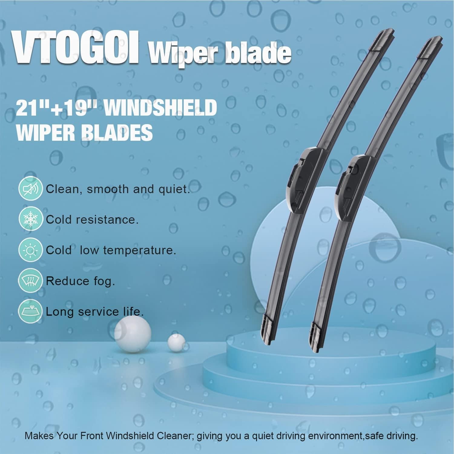 VTOGOI OEM Quality 21 »+19 » Windshield Wiper Blades,Premium All-Seasons J-Hook