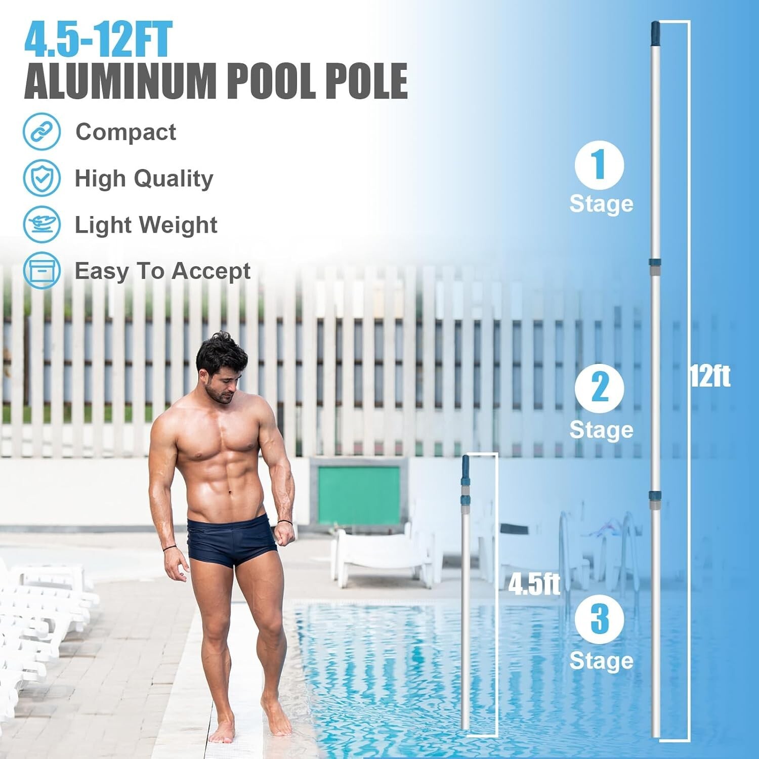 Pool Pole – Professional 12 Foot Telescoping Swimming Pool Cleaning Poles, Adjus