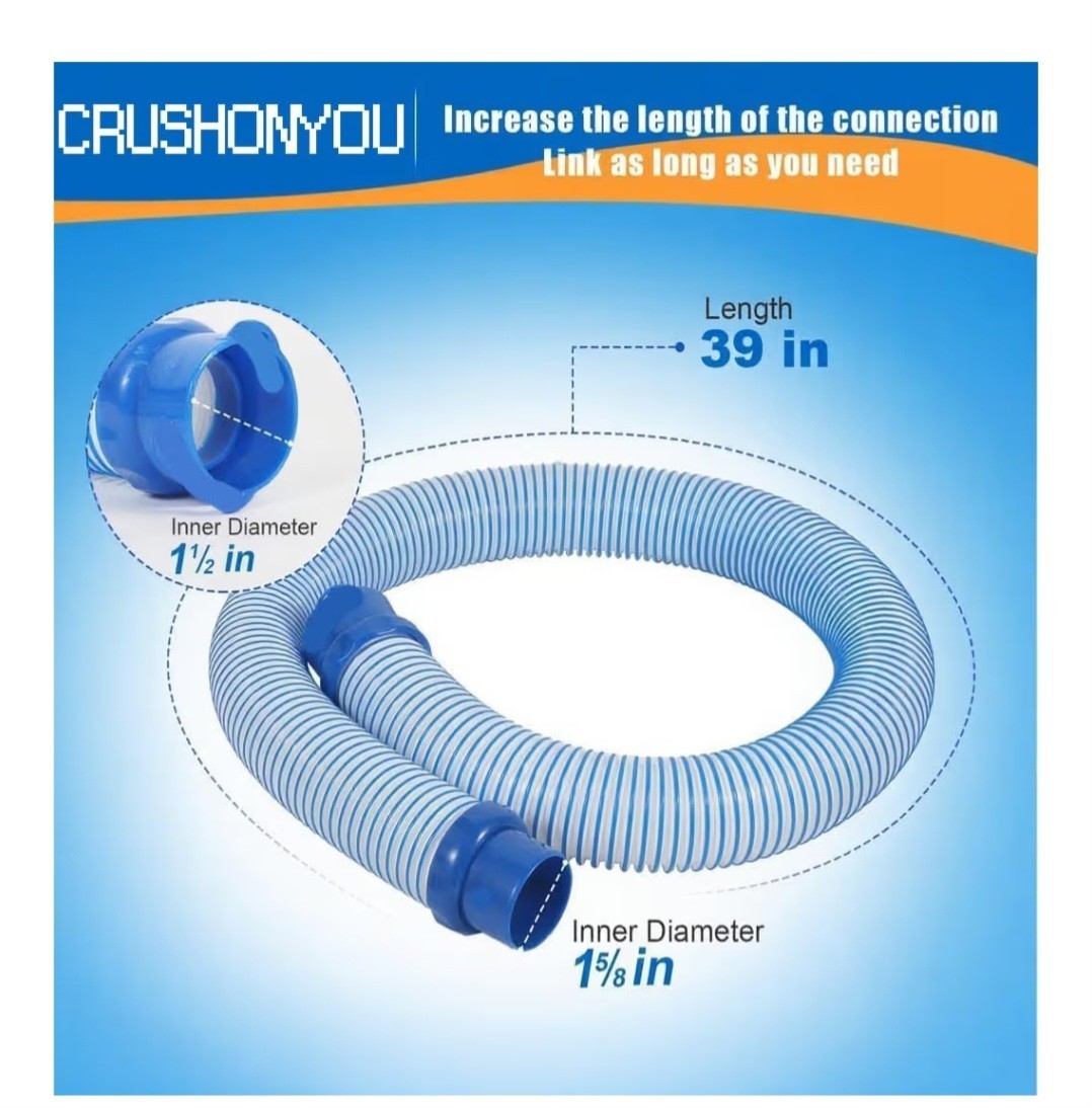 CRUSHONYOU Pool Cleaner Hose 6 Pack 39in 1-1/2in ID Blue EVA/PE