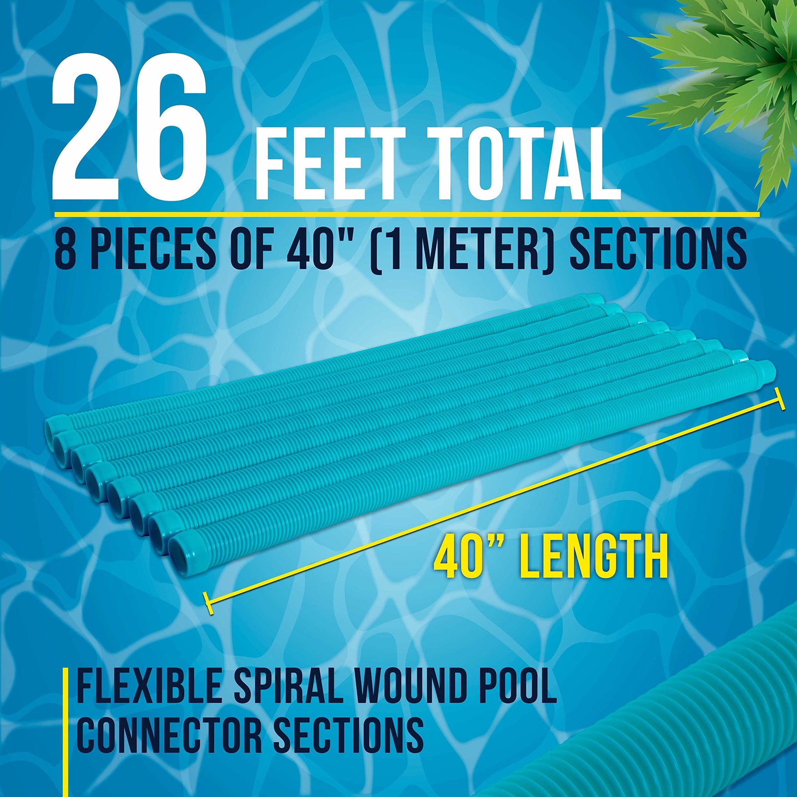U.S. Pool Supply Vacuum Hose, 8 Piece Hose 1.5 Inch X 40 Inch, Teal