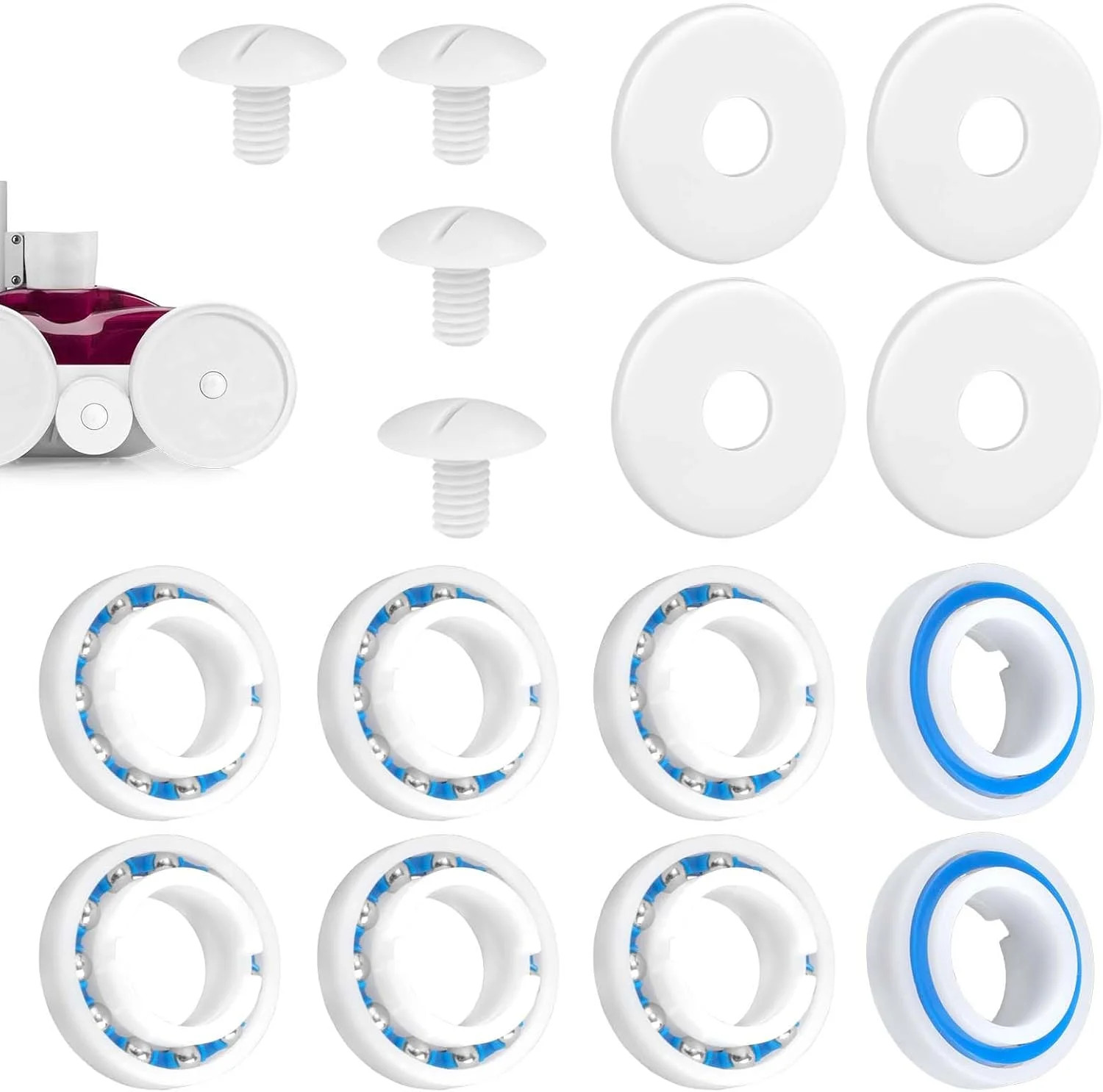Pool Cleaner Rebuild Kit, Includes 8pcs Wheel Ball Bearings C60, 4 Wheel Screwsl