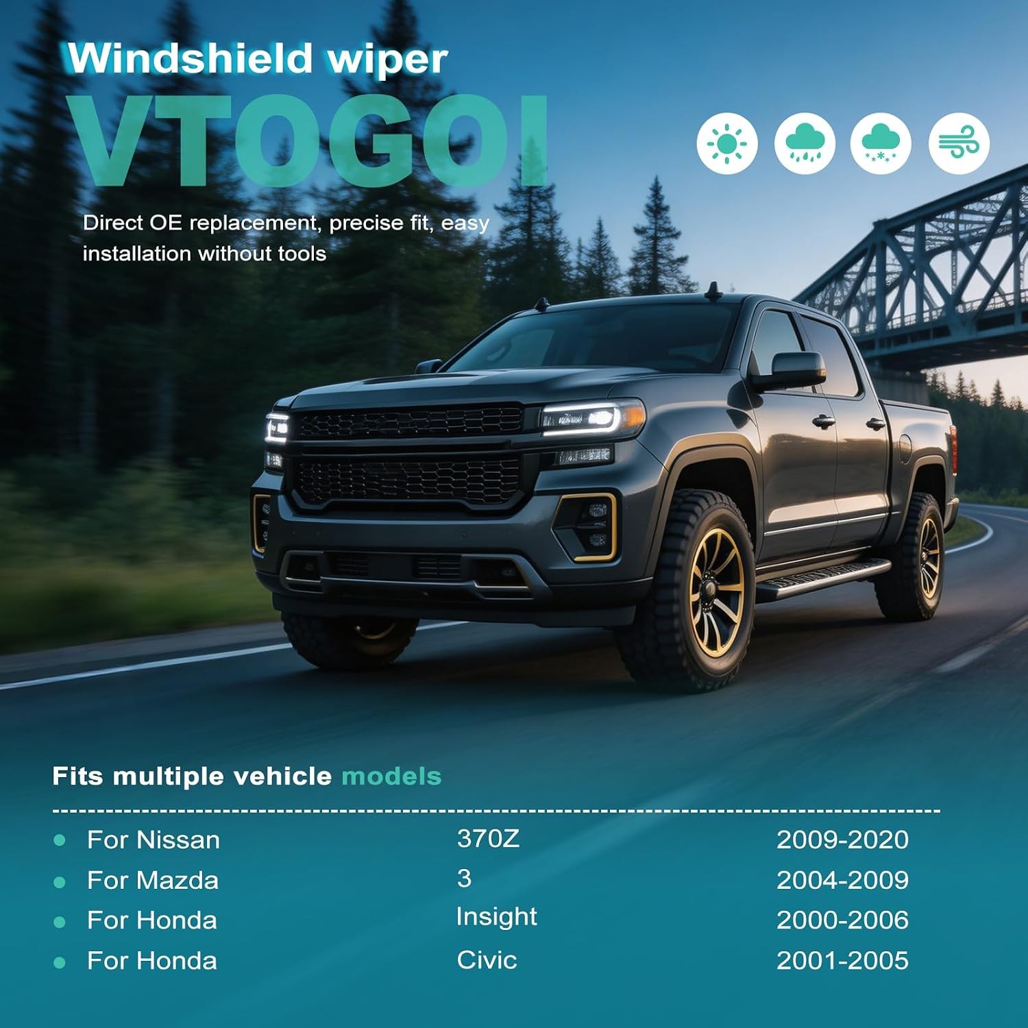 VTOGOI OEM Quality 21 »+19 » Windshield Wiper Blades,Premium All-Seasons J-Hook