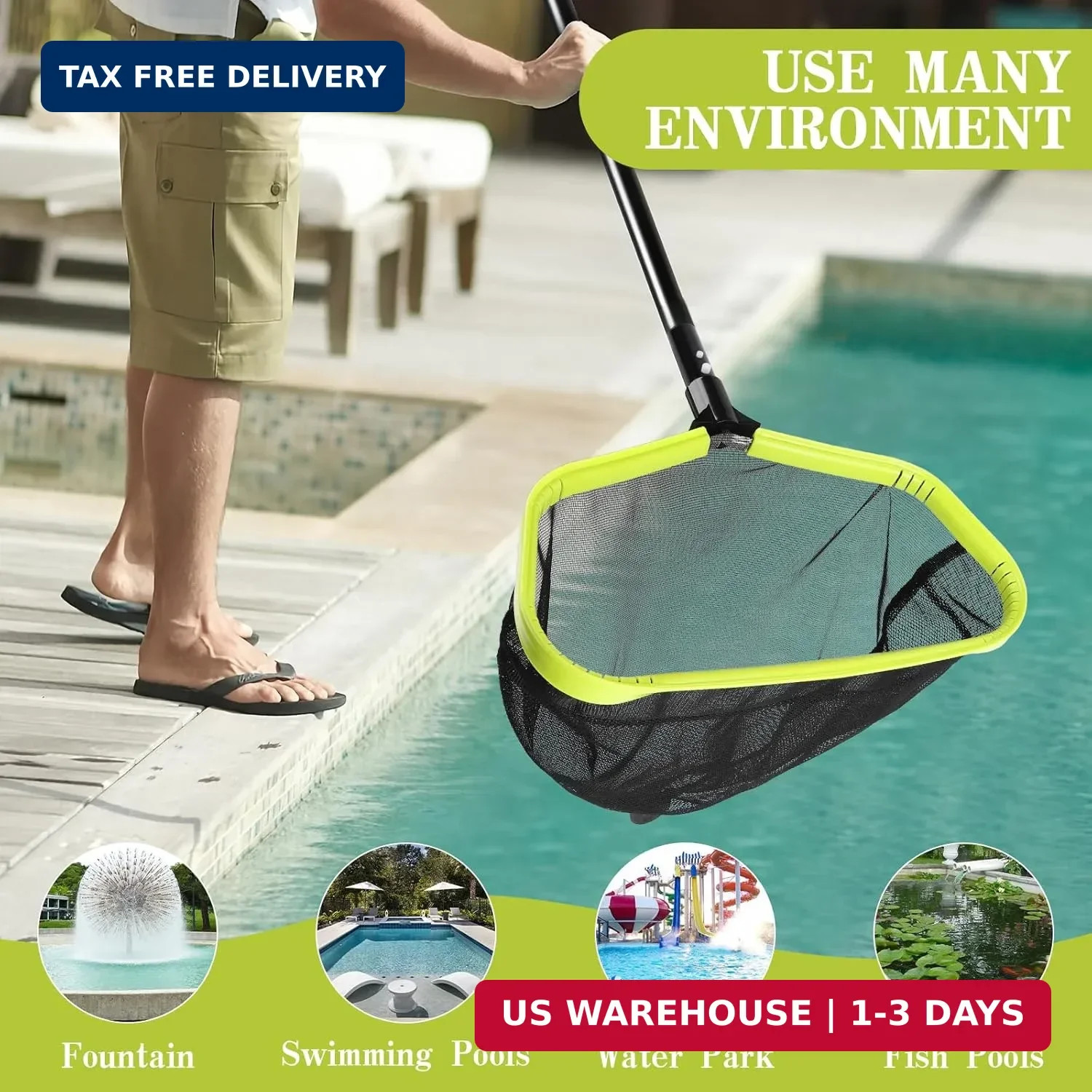 Double-Layer Deep Bag Pool Skimmer Net with Reinforced Frame – Fine Mesh Pool Le