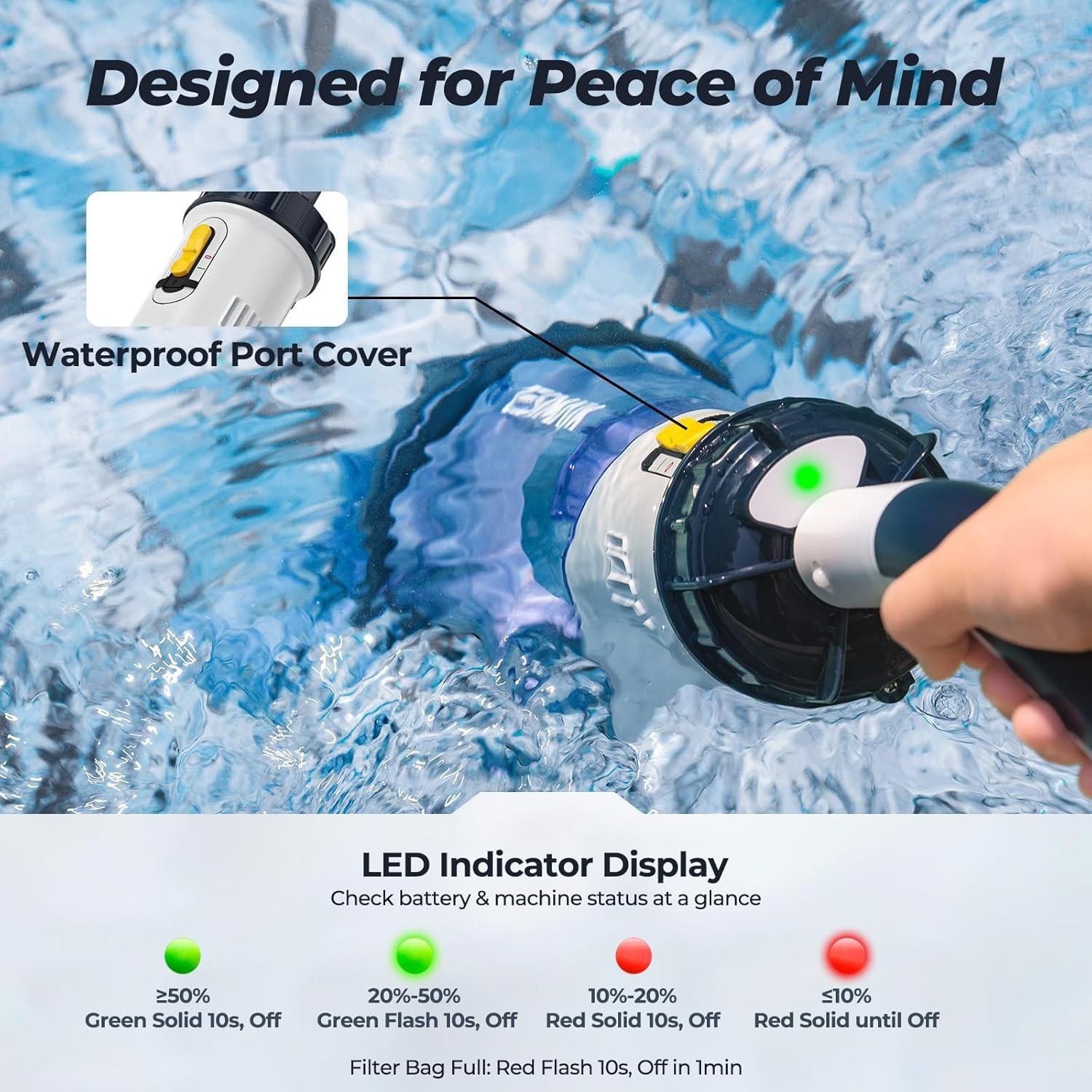 Lightweight Above Ground Pool Vacuum – 60 Min Runtime with Widened Nozzle Design