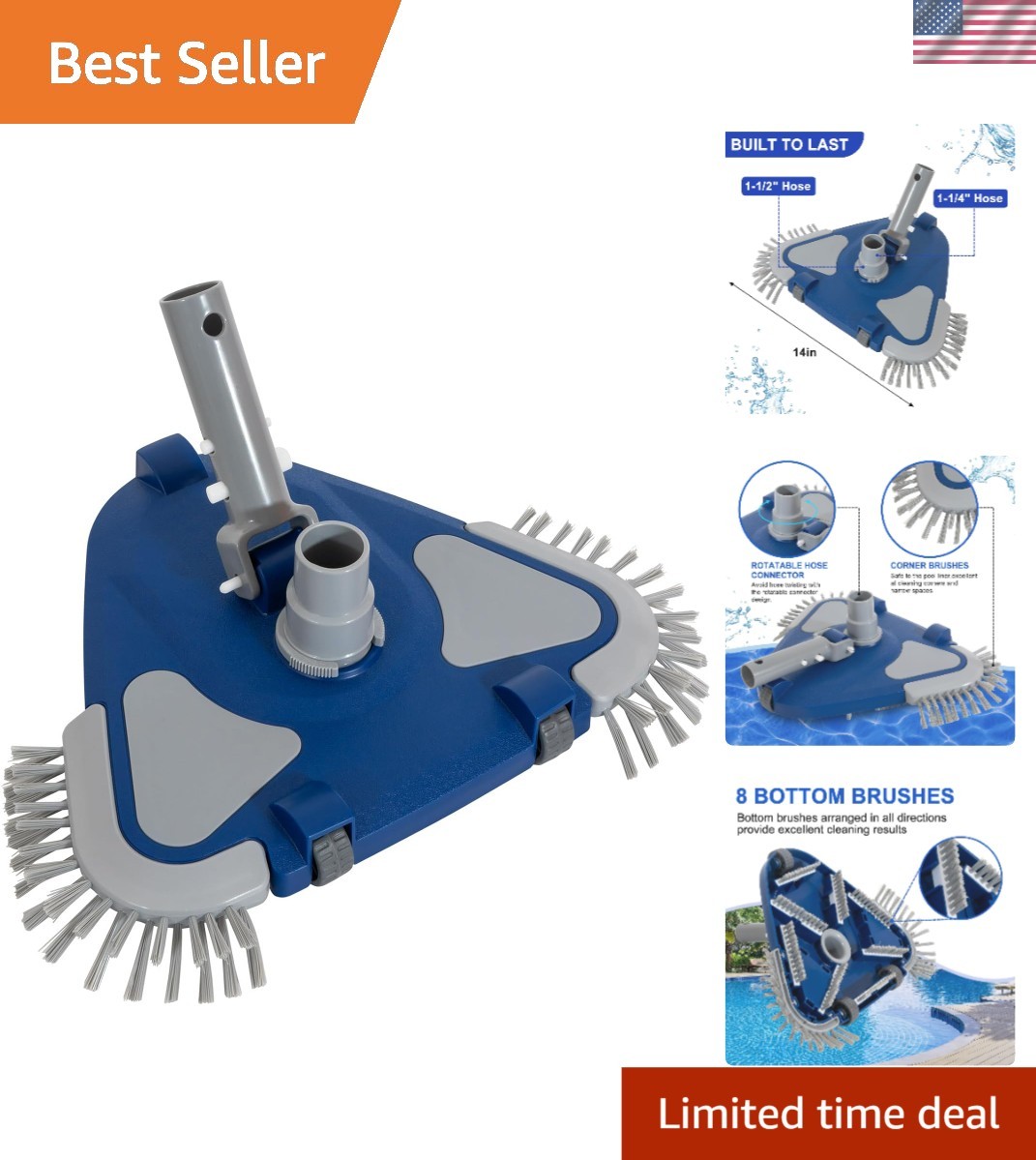 High-Performance Pool Vacuum Head with EZ Clip Handle & Smooth Movement Wheels