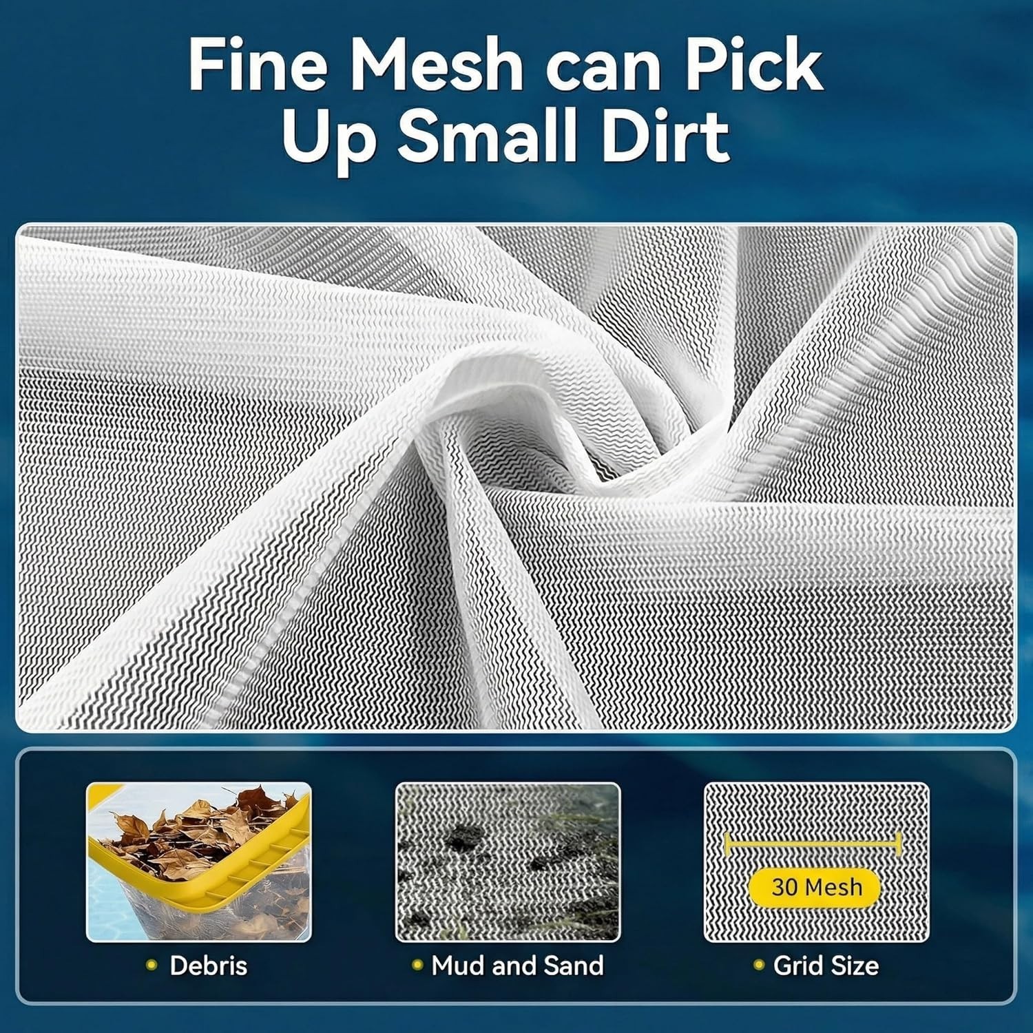 Professional 30-Mesh Pool Leaf Rake with Ergonomic Handle – Ideal for All Pools