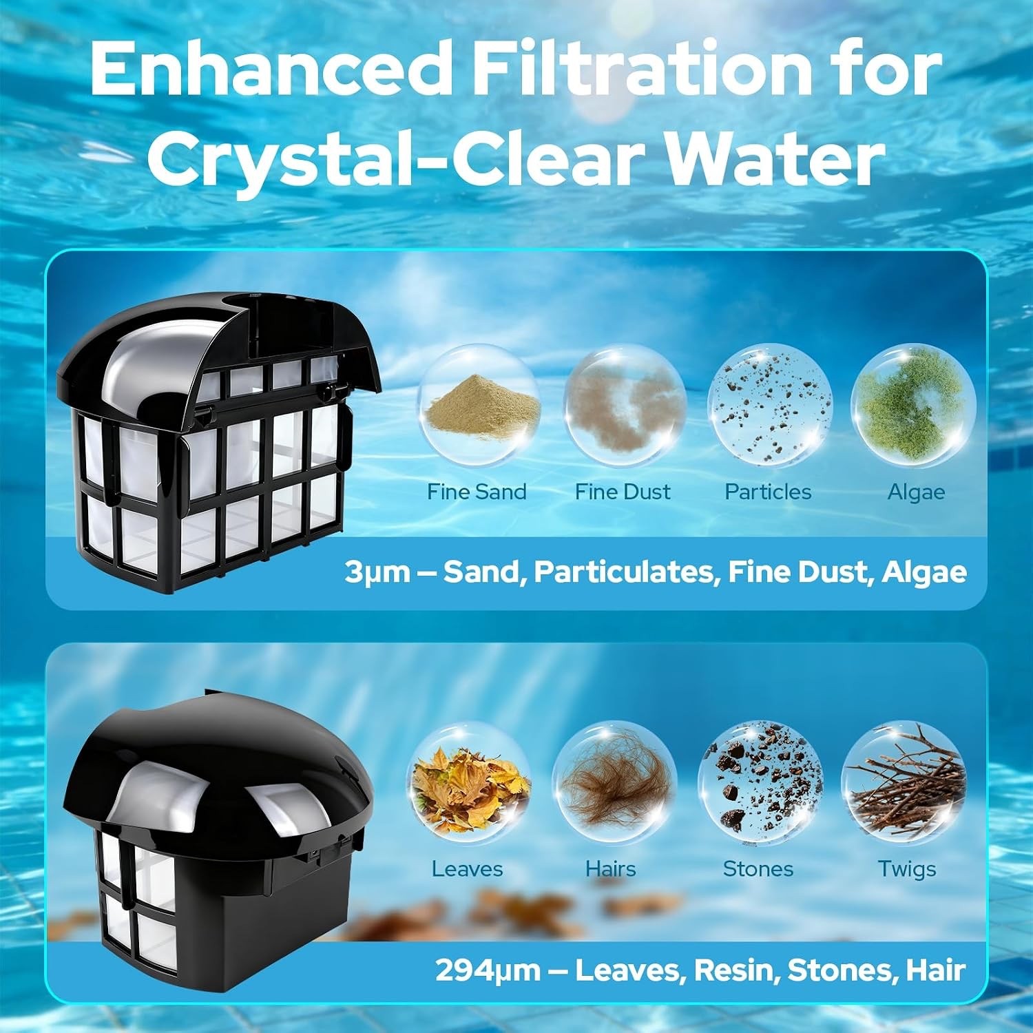 FL-01 Robotic Pool Cleaner Wall Waterline Vacuum App Control 8Hr Runtime