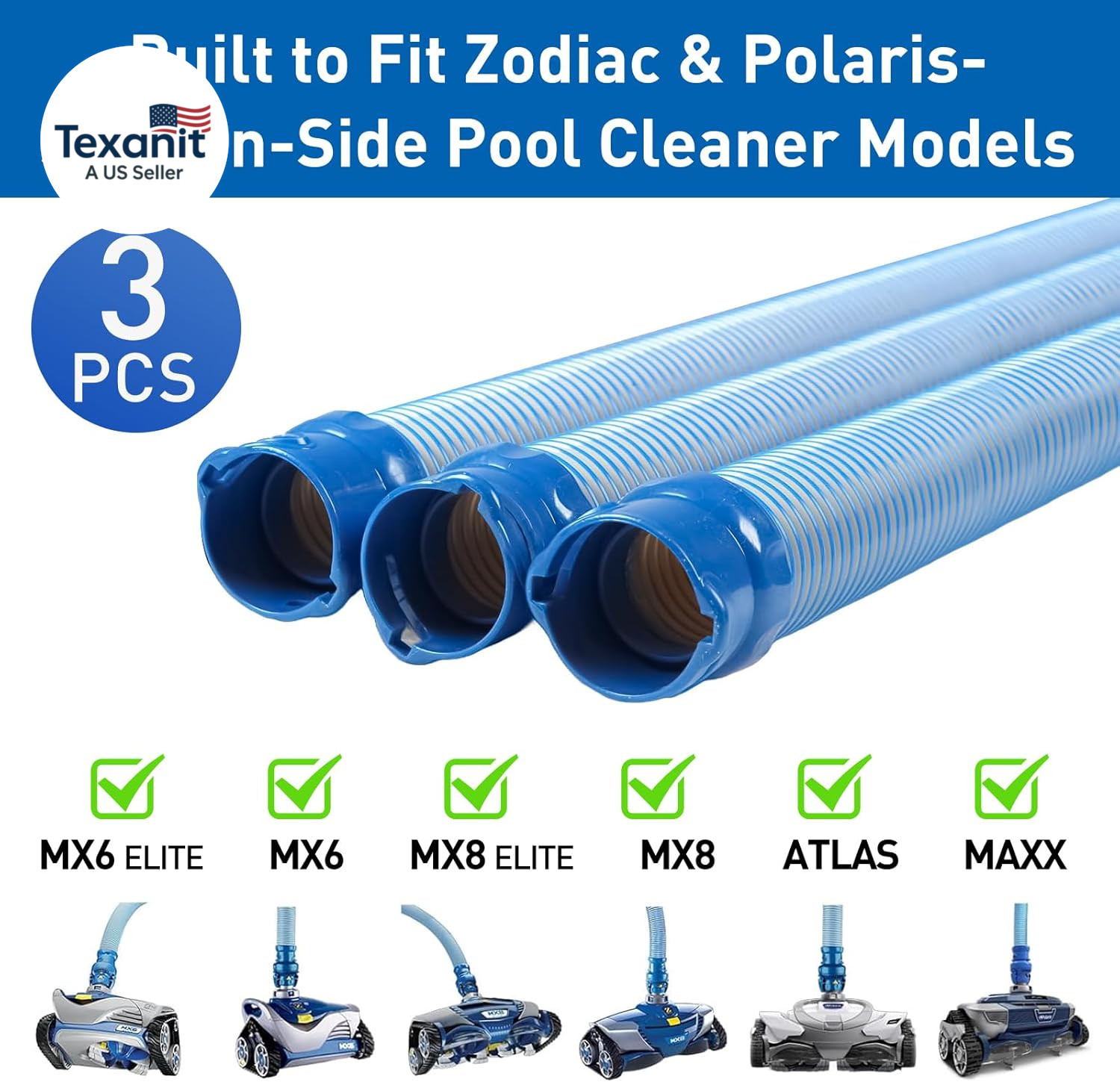 Pool Vacuum Hose, 3 Pack Twist Lock Pool Cleaner Hose Replacement for MX6 MX8, 3