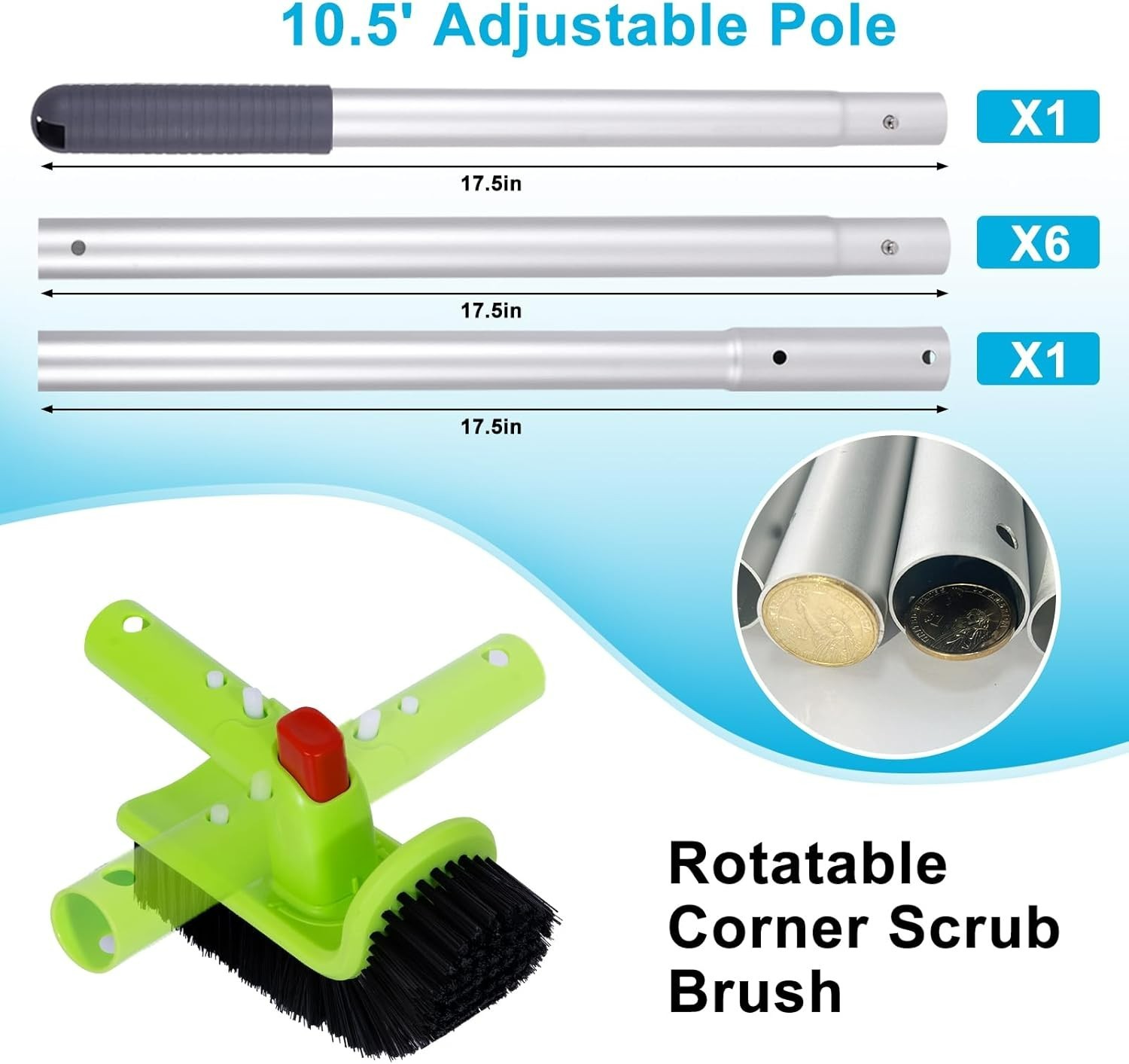 Sepetrel Deluxe Swimming Pool Cleaning Kit with 10.5&Prime; Aluminum Pole,Professional