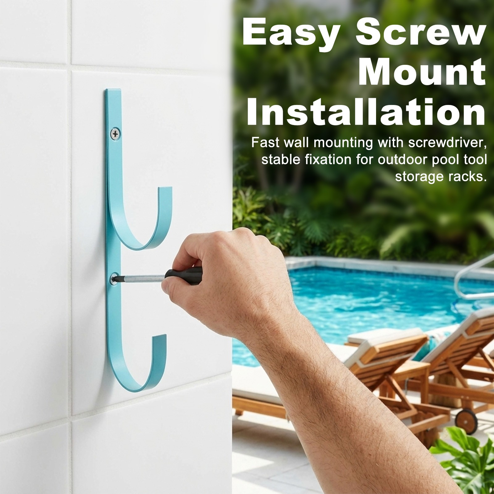 2-Pack Pool Pole Hanger, Iron Pool Hooks with Screws for Garden Tools [Blue]
