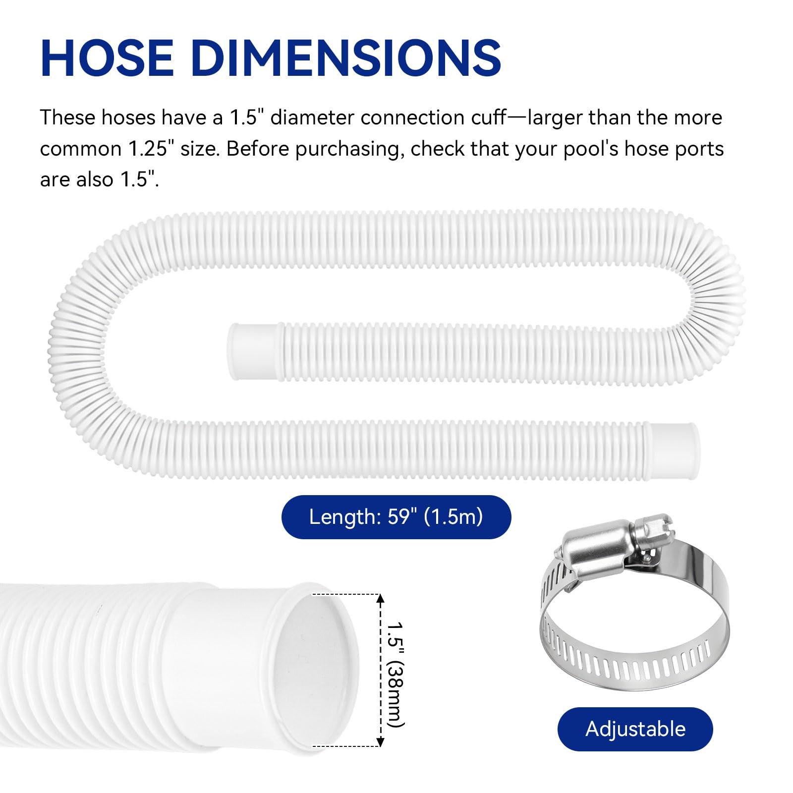 Alocs Pool Hoses For Above Ground Pools 1.5 Diameter X 59 Long 2 Pack 1.5 Inch