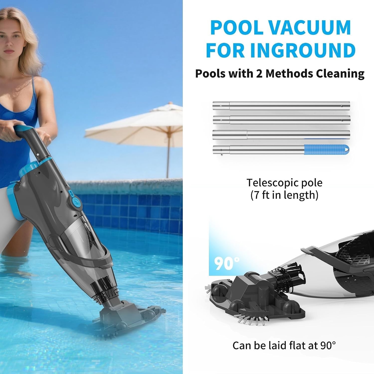 Cordless Handheld Pool Vacuum for Above Ground, Inground Pools | 18.5GPM