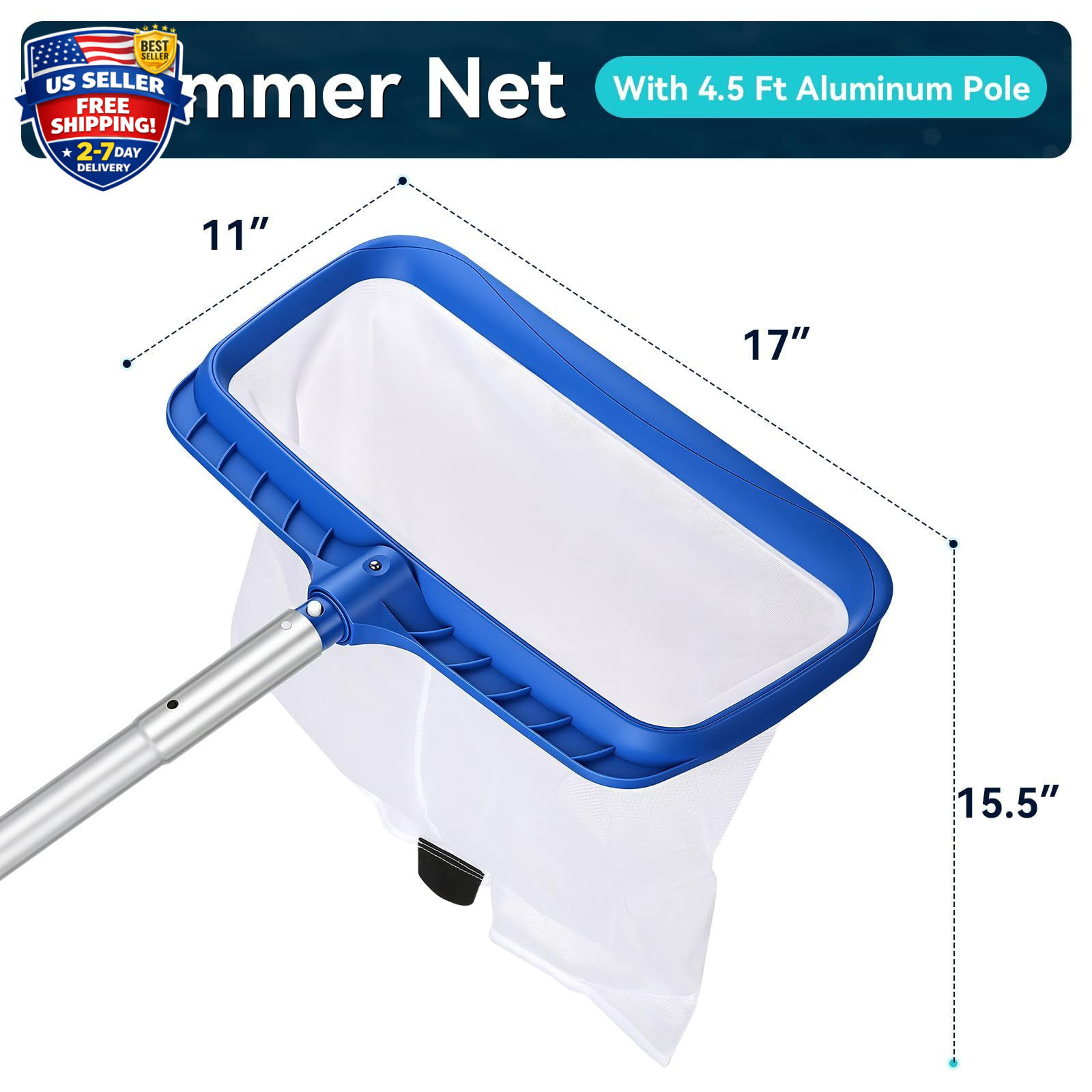 4.5FT Pool Skimmer Net with Lightweight Aluminum Pole for Easy Cleaning