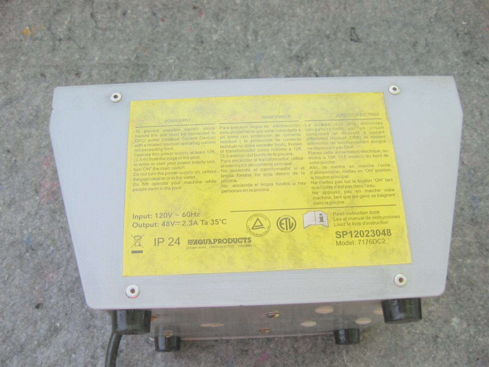 Aqua Products Power Control Unit for Pool Cleaner SP12023048 Model 7176DC2