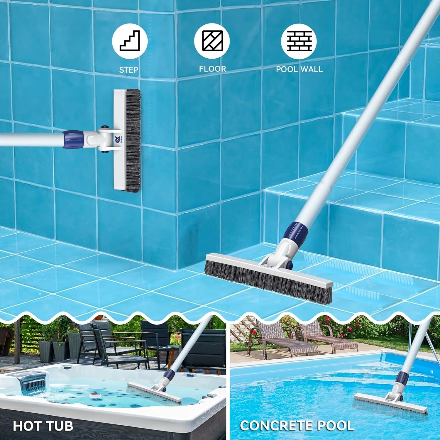 12&Prime; Pool Brush Head Cleaning Pool Wall &Waterline Tiles & Steps, PP Bristles…