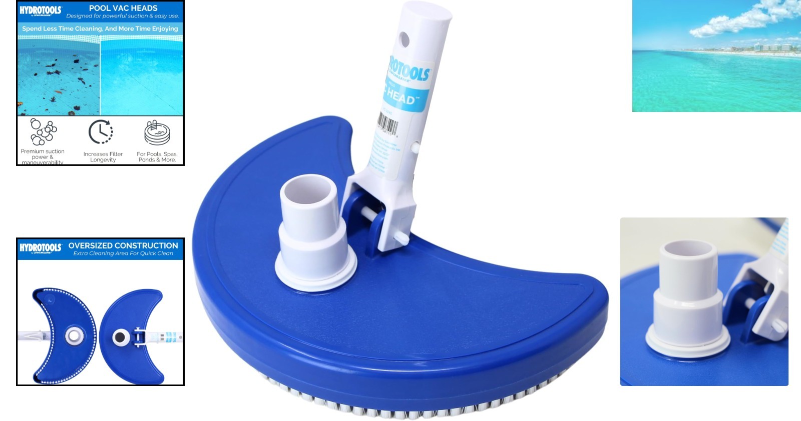 Hydrotools Heavy-Duty Half-Moon Vacuum Head for Inground & Above Ground Pools
