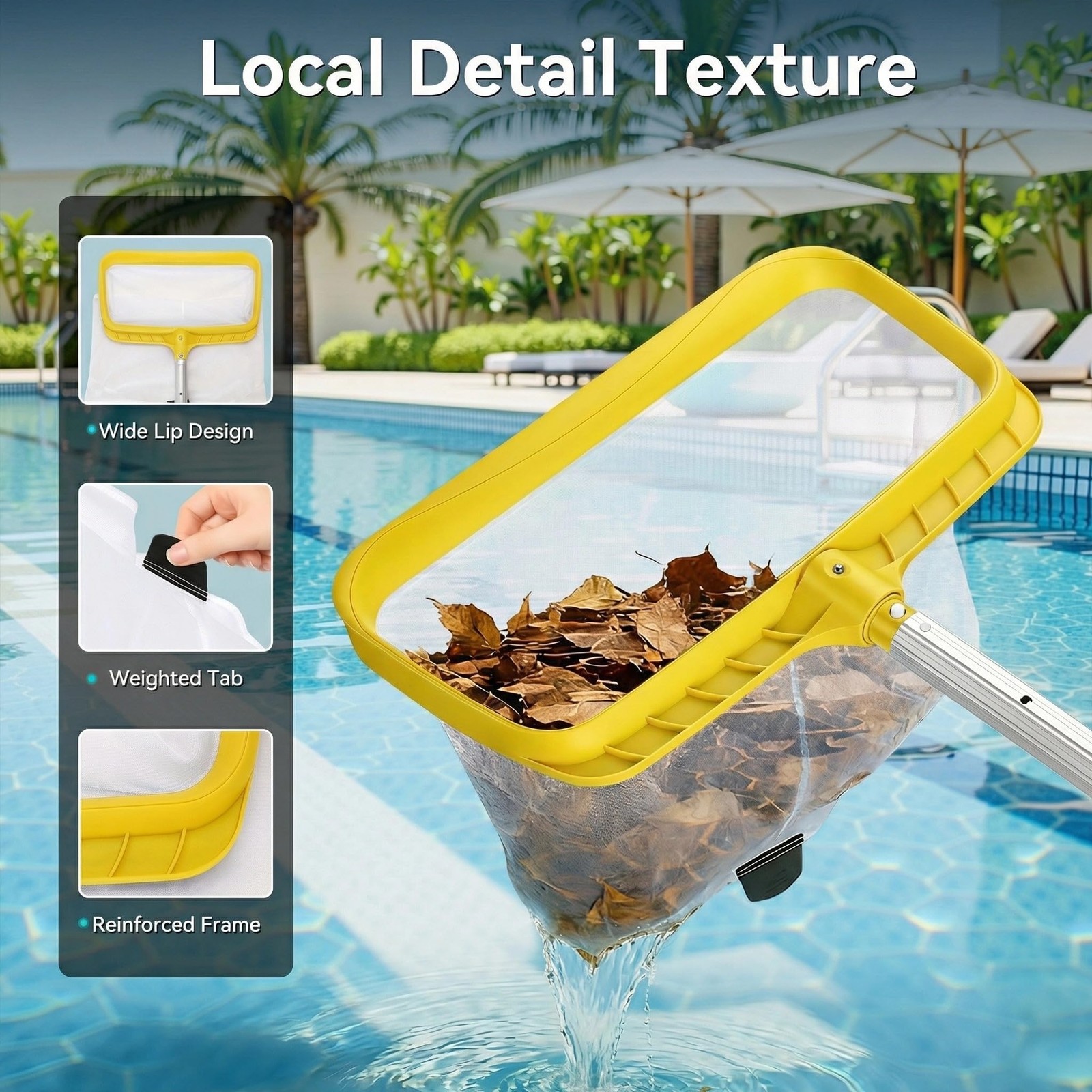Monitok Professional Pool Skimmer Net with Yellow Frame & 30-Mesh – Heavy Dut…