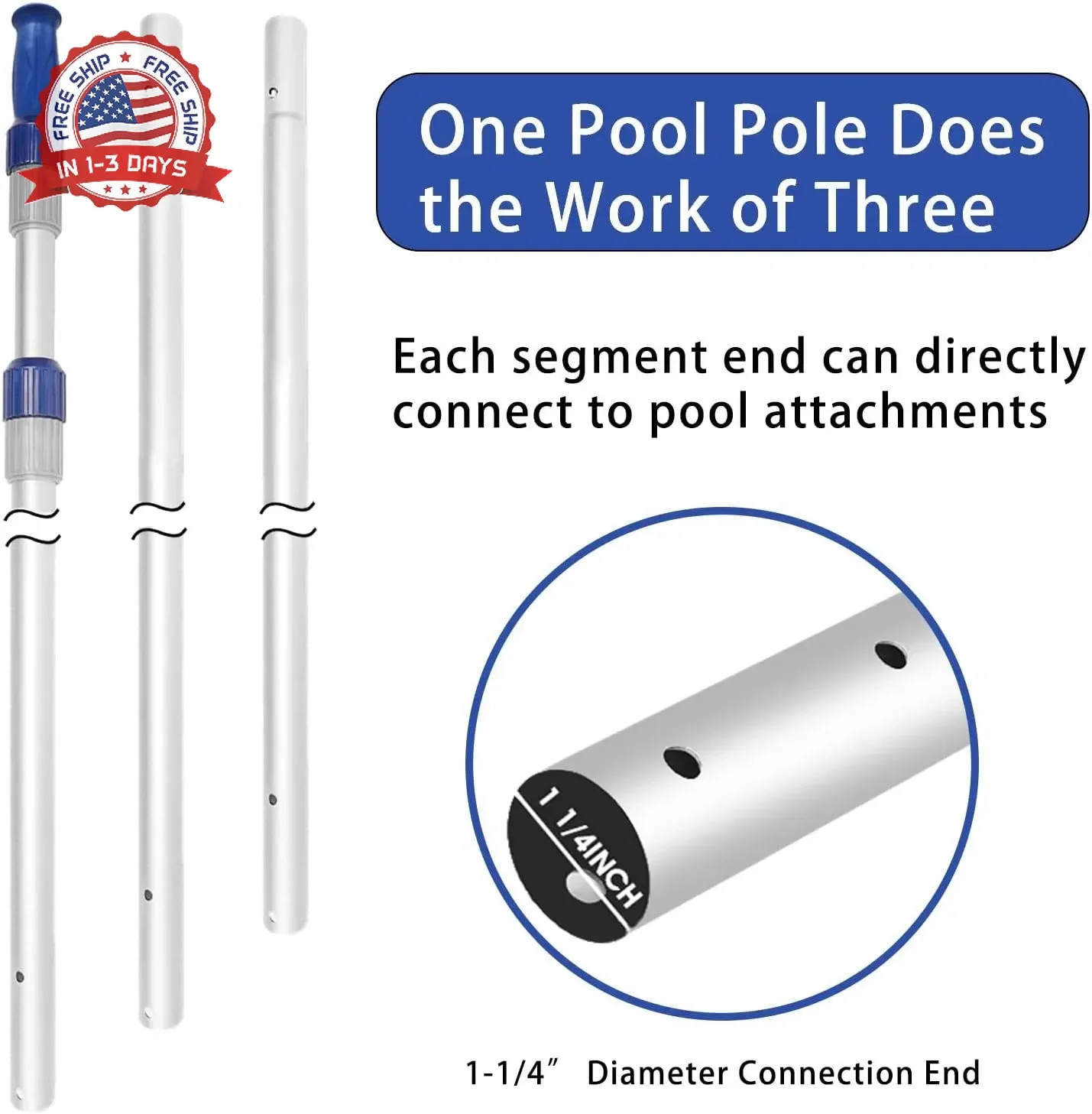 Poolvio 15 FT Telescopic Pool Pole – Adjustable 3 Piece Aluminum Pool Skimmer Po