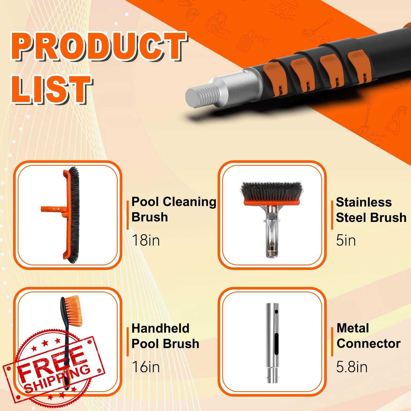 SISUPASSIE 20FT Pool Brush Kit Pole
