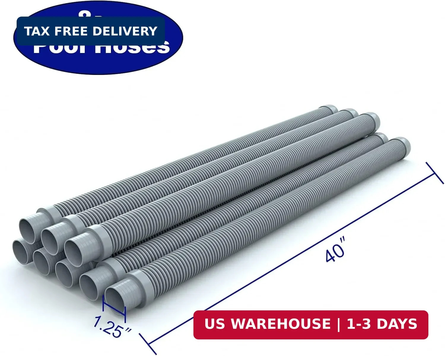 Poolvio Professional Swimming Pool Vacuum Cleaner Hose -1.5&Prime; 8 Piece Hoses for P