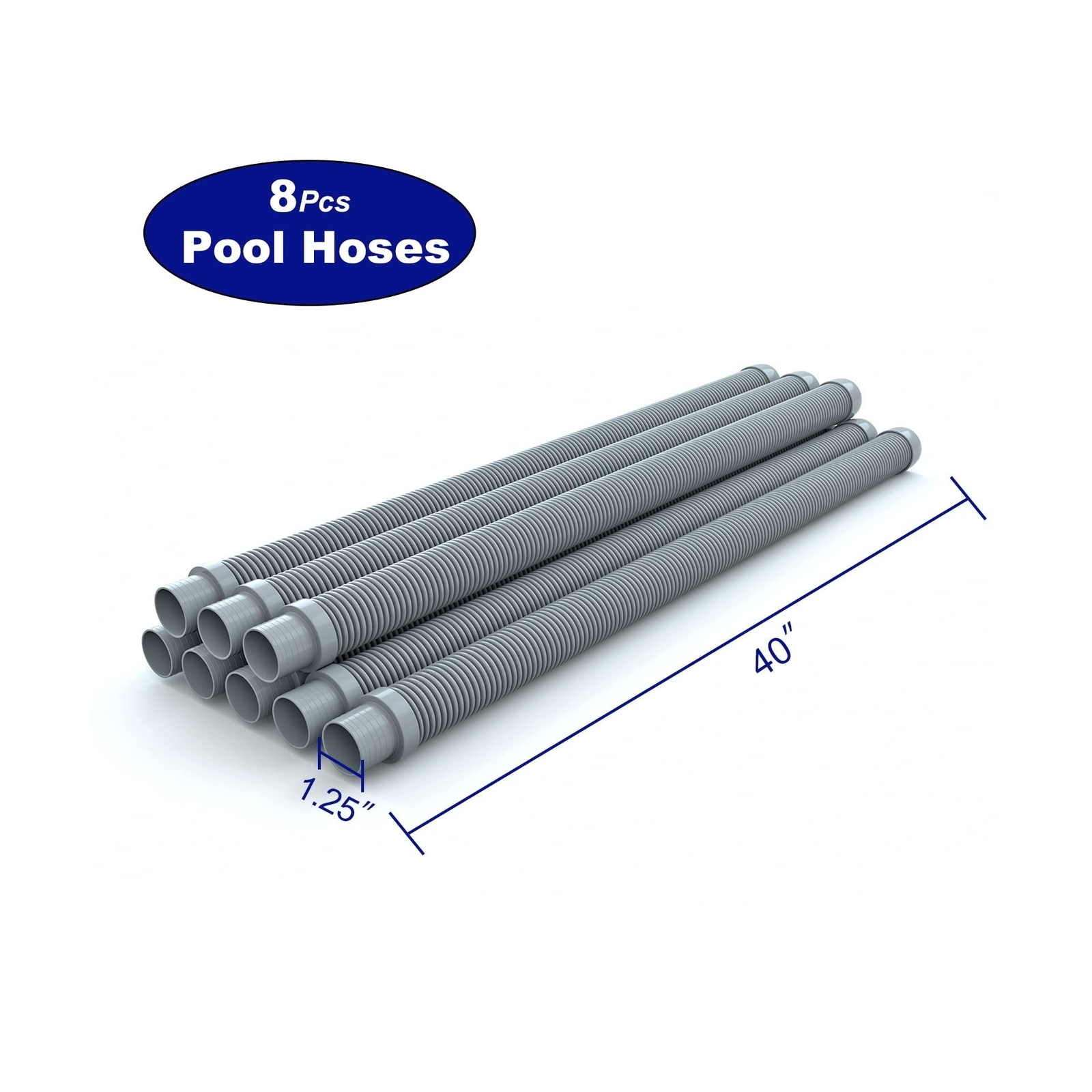 Poolvio Professional Swimming Pool Vacuum Cleaner Hose -1.5” 8 Piece Hoses fo…