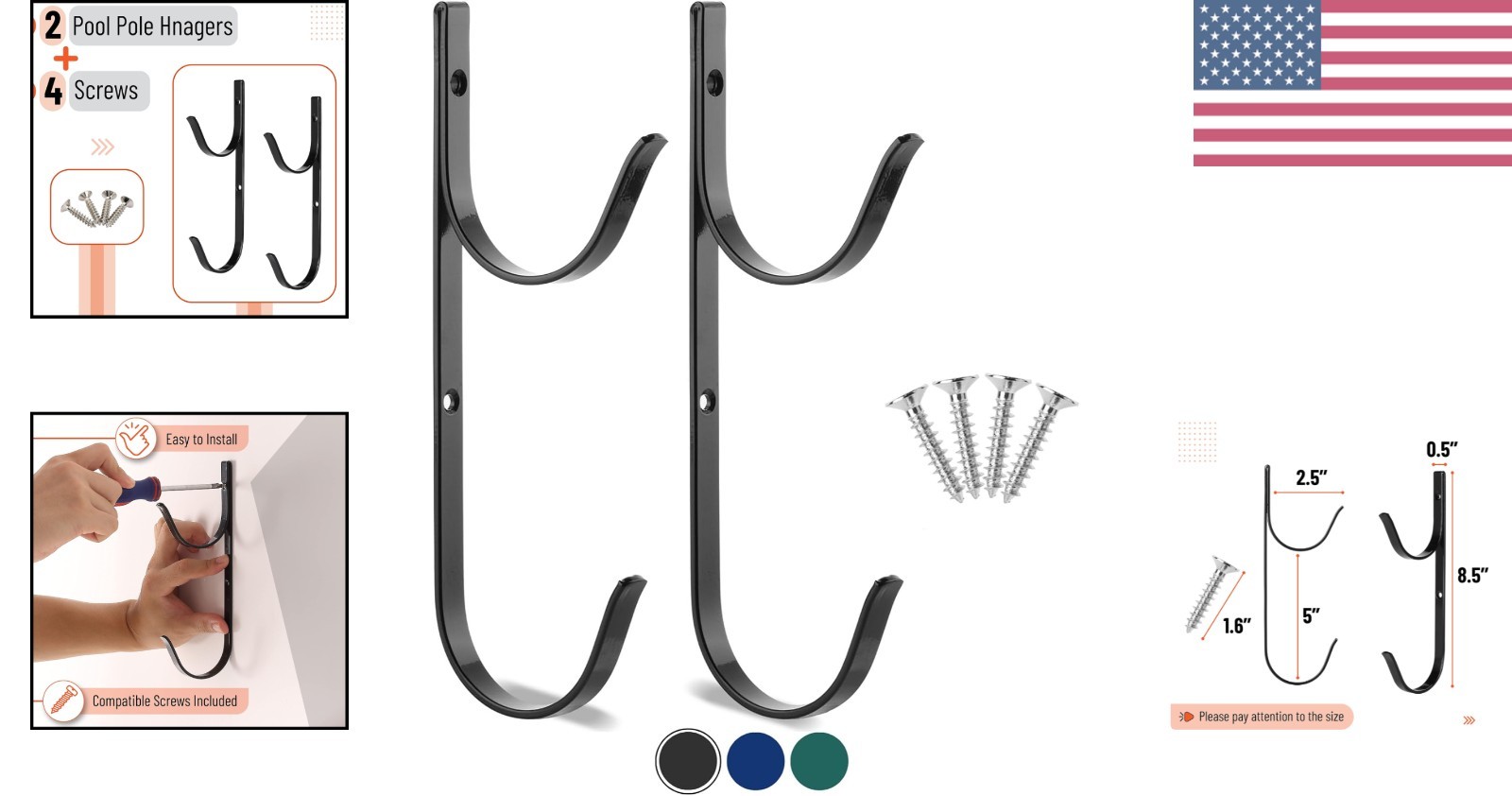 Pool Pole Hanger – 2 Pack, Pool Equipment Hooks for Poles and Hose, Accessories