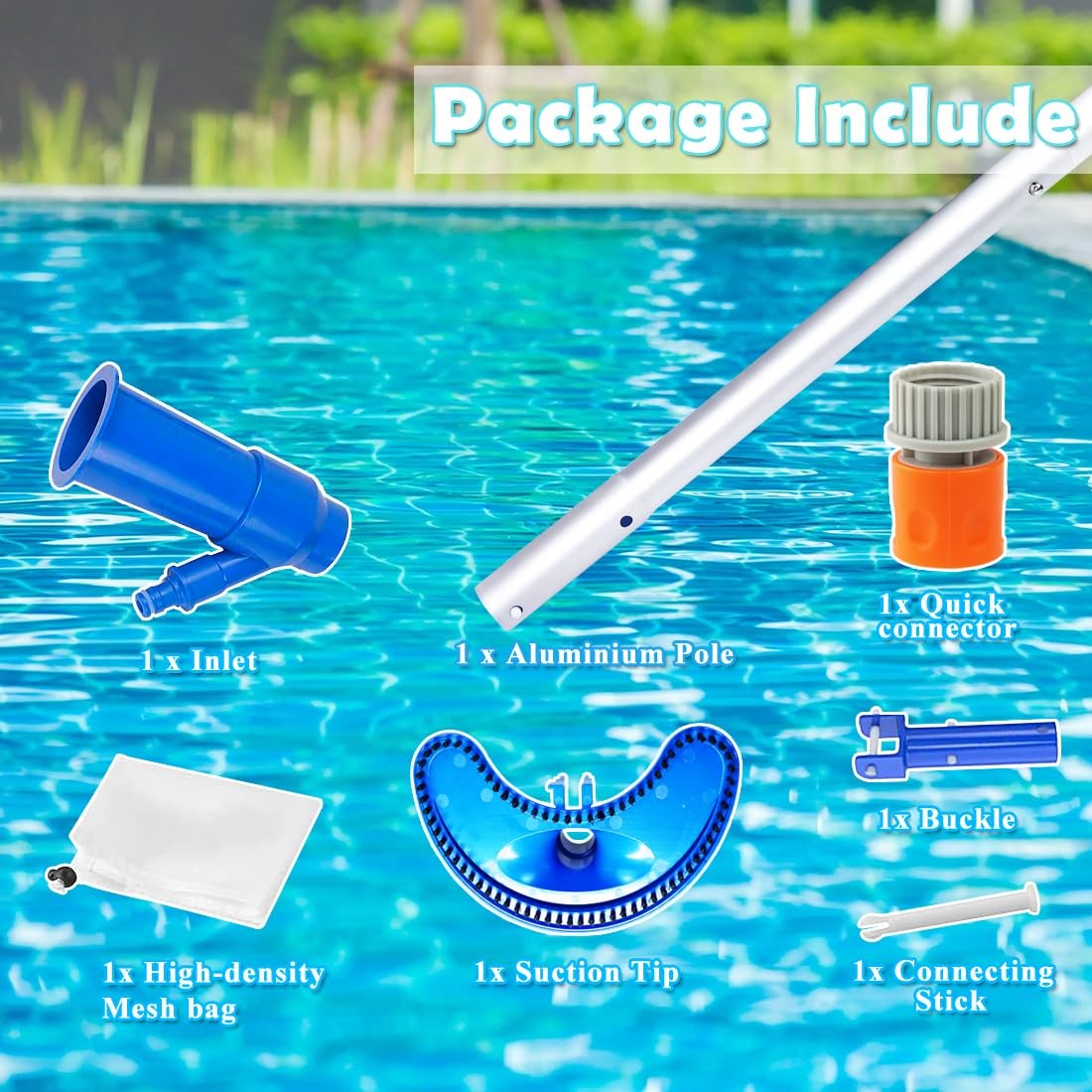 Pool Vacuum Cleaner with Telescopic Pole Aluminium Rod 1.5m 4 Sections, Pool …