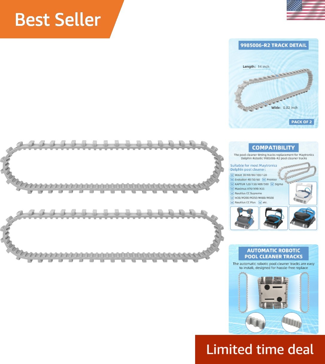 9985006-R2 Automatic Robotic Pool Cleaners Tracks Parts Replacement for Dolph…