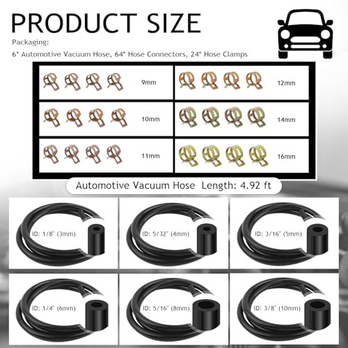 94PCS 5Ft Vacuum Hose Automotive Kit with 6 Sizes