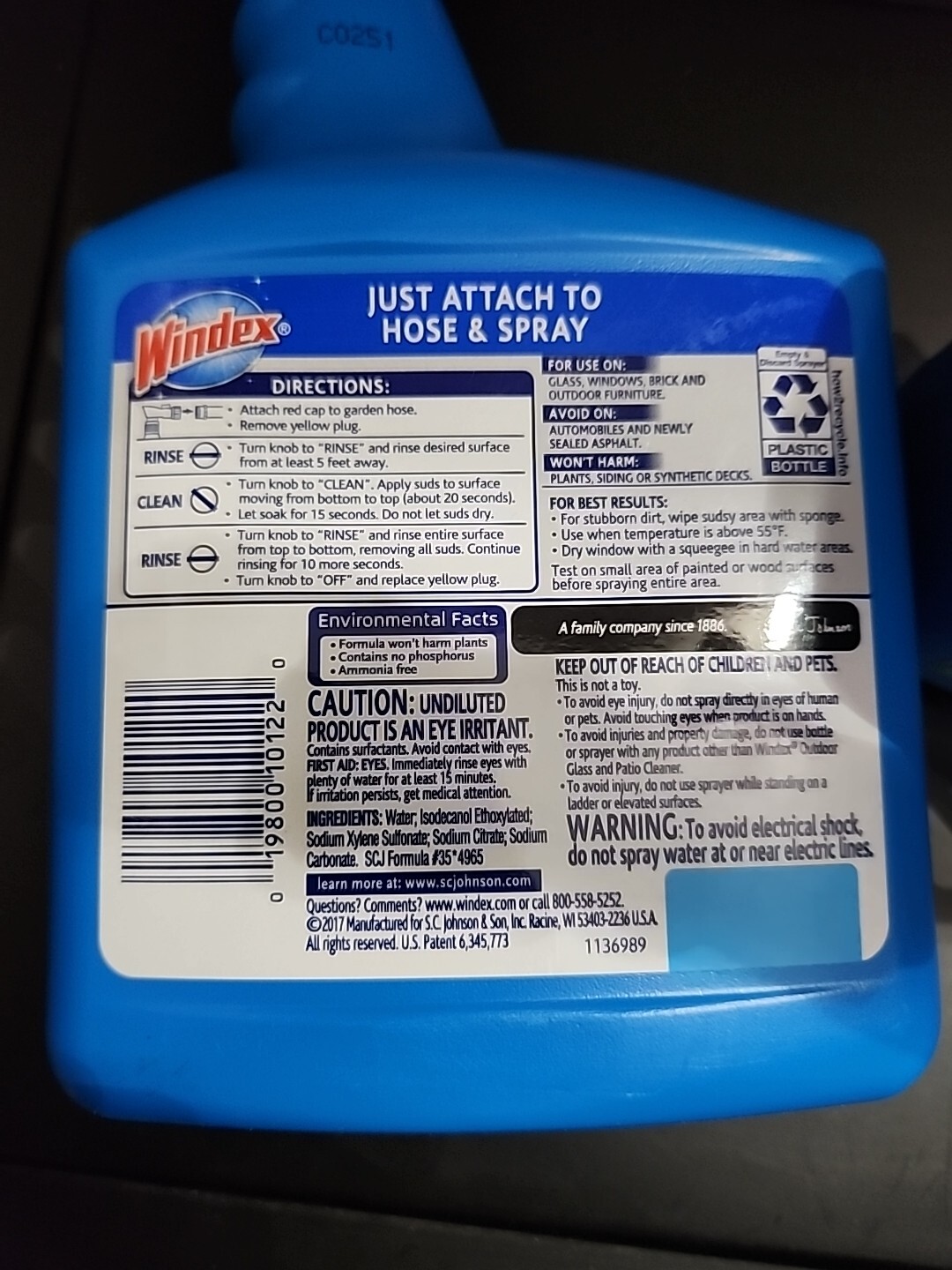 2 pack Windex Concentrated Outdoor Glass Cleaner with Hose Attachment (BL-)