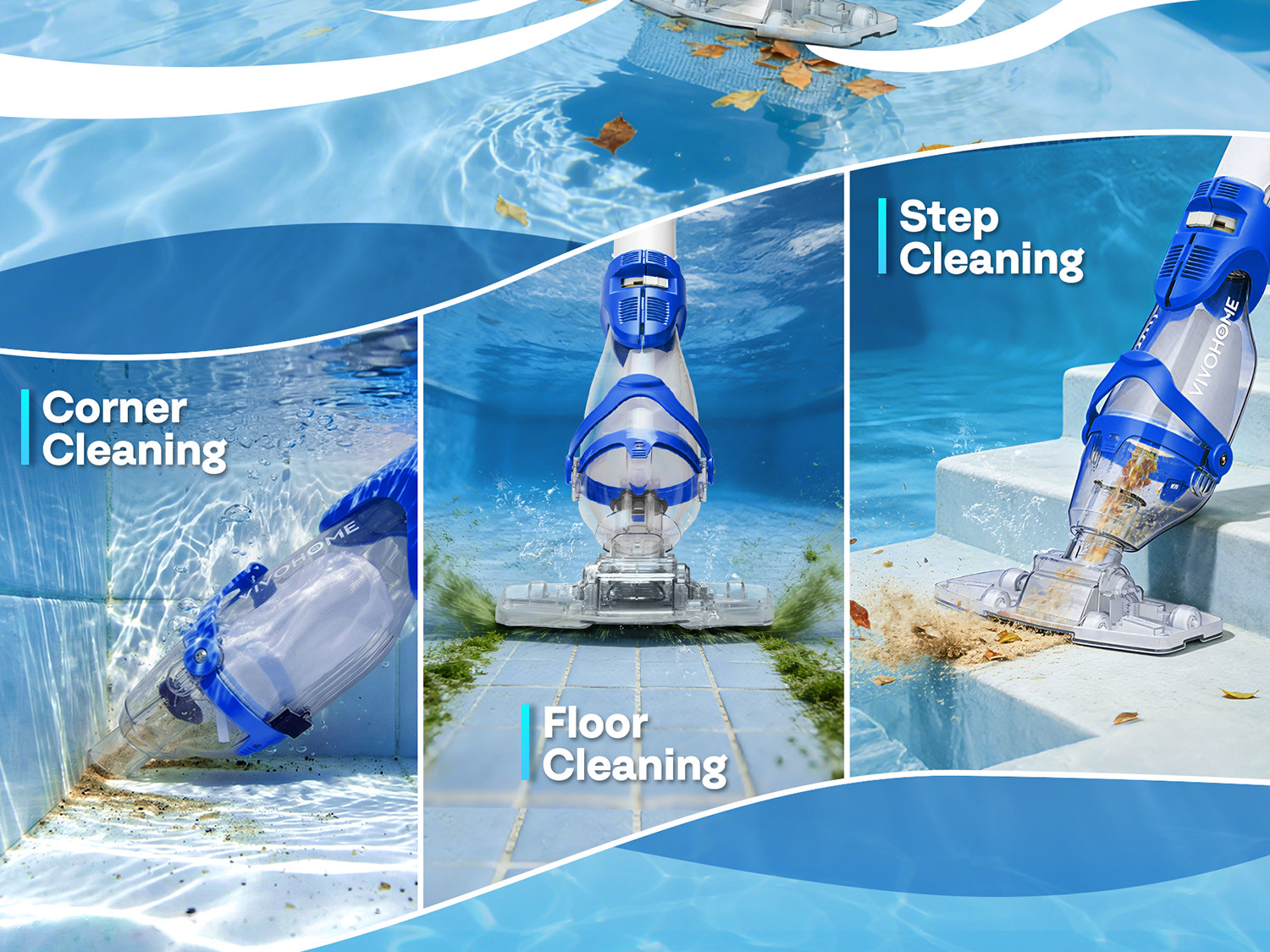 Cordless Pool Vacuum Cleaner 40W Quiet 19GPM 75min Battery 8.2FT Pole 2.6LFilter