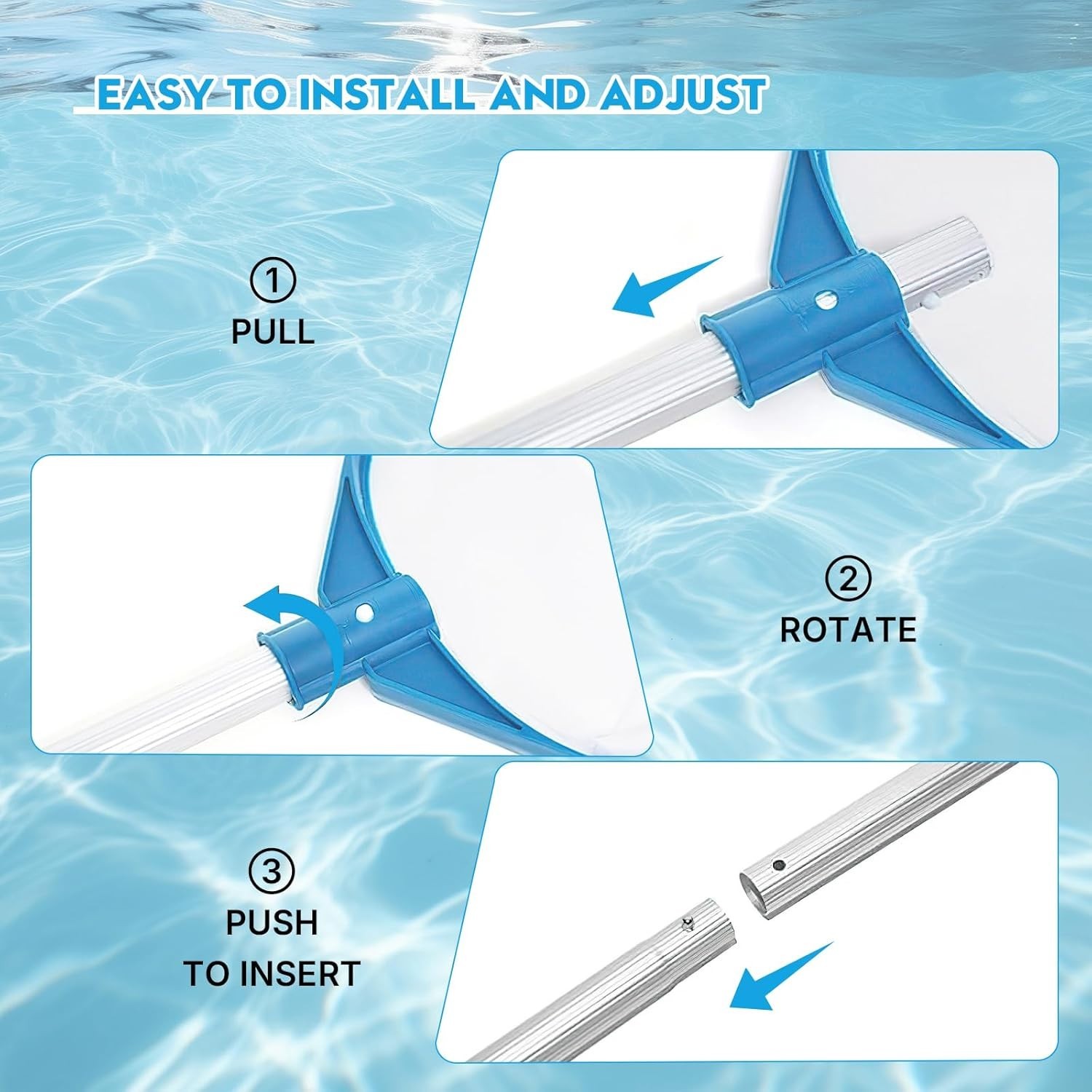 Adjustable Pool Skimmer with Fine Mesh, Aluminum Pole for Inground & Above-Gr…