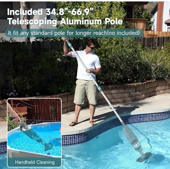 PoolMr Cordless Handheld Pool Vacuum Rechargeable Cleaner 18.5 GPM 60Min