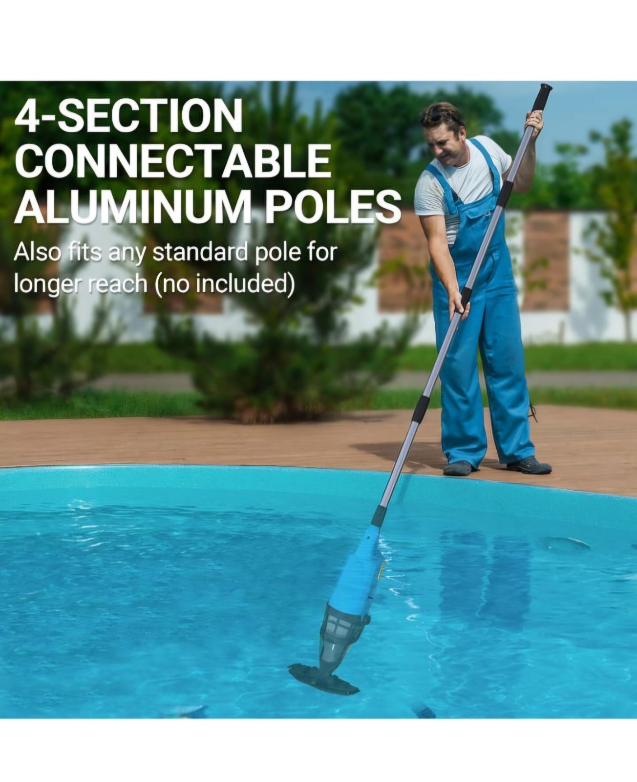Handheld Pool Vacuum Cordless Rechargeable 60 Min, Charger Floor Brush Pole