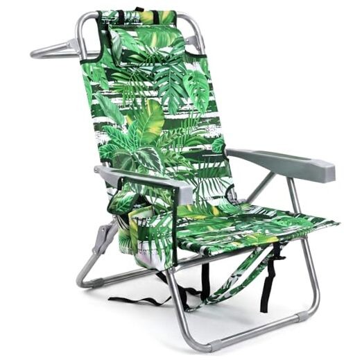 Palm Leaves Beach Chair Heavy Duty 330 lbs, 5-Position Lay Flat Folding