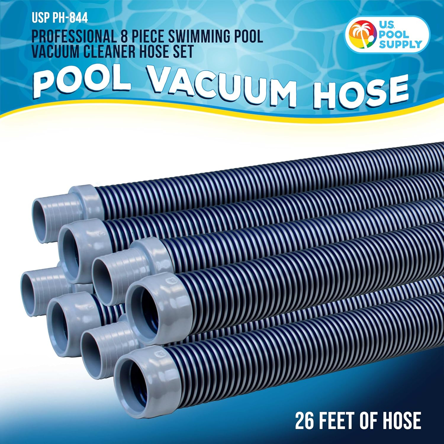 Pool Vacuum Hose, 8 Piece Pool Hose Set – 40&Prime; Blue Flexible Spiral Wound Connect