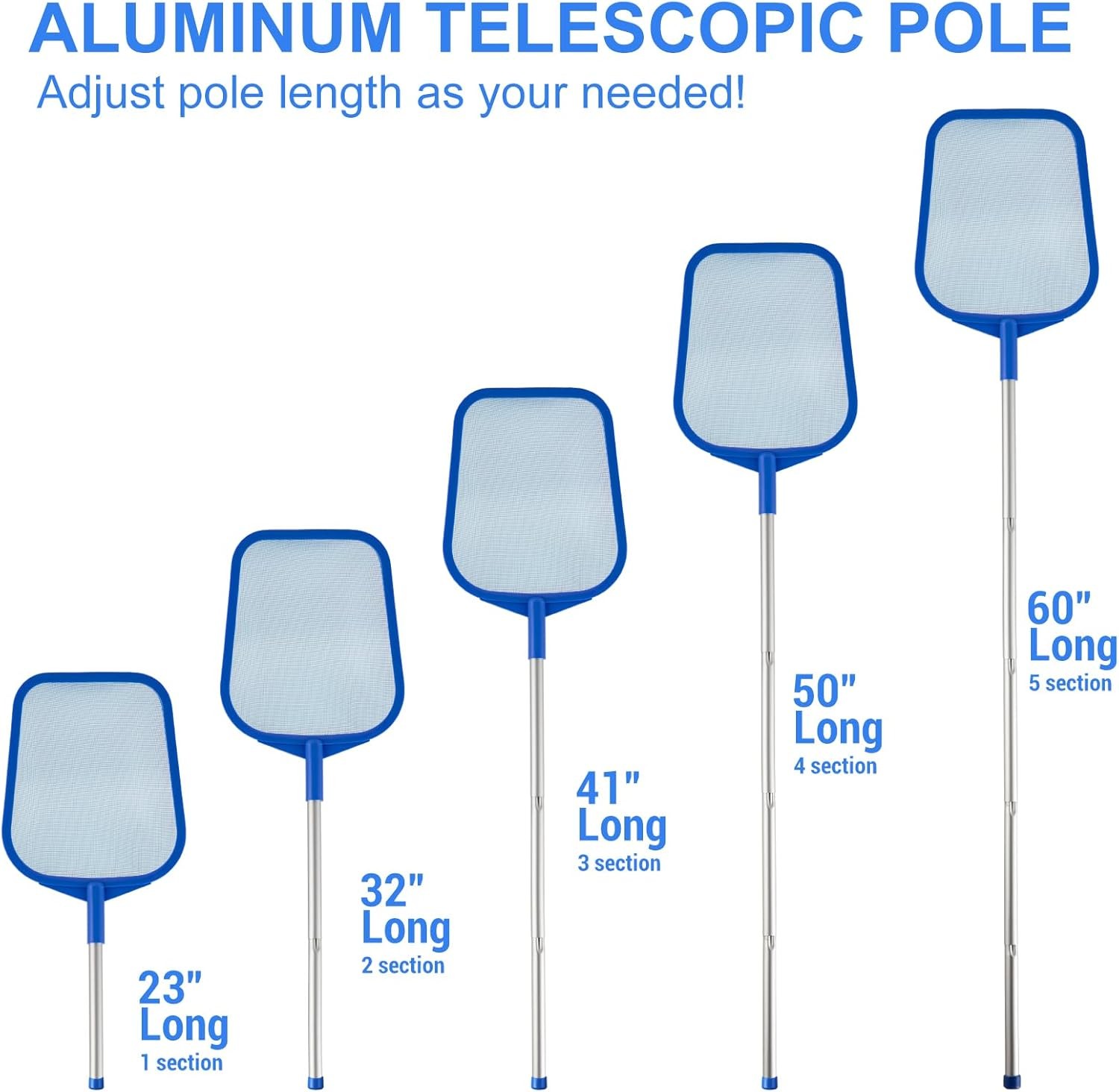 Pool Skimmer – Pool Skimmer Net with 5 Section Adjustable Telescopic Aluminum Po