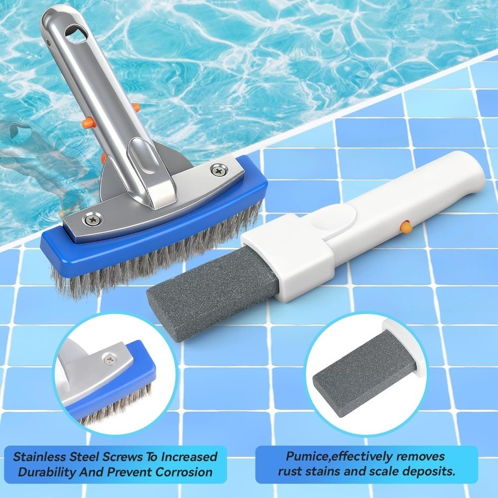 Pool Pumice Stone & 5.5&Prime; Stainless Steel Brush Kit with Handle | Pumice Stone