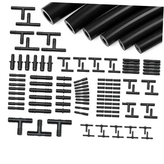 Silicone Vacuum Hose Kit 6PCS 5FT Tubing (1/8&Prime;) – Black with Connectors