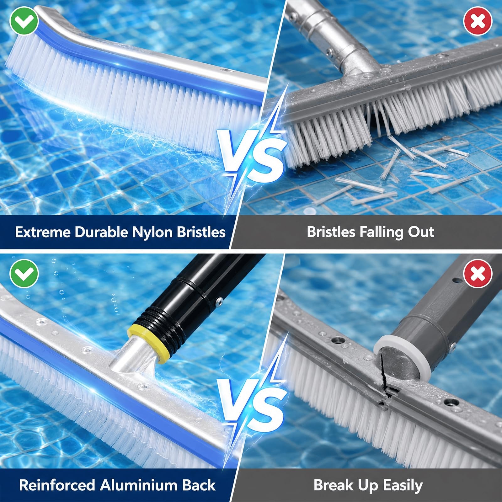Pool Brush with Pole 6ft, Pool Brush Head for Above Ground, Inground Pools, 1…