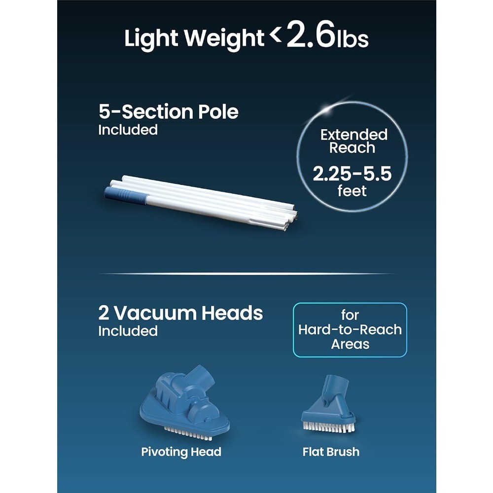 Cordless Handheld Pool Vacuum for Spas and Small Pools Up to 20ft Light Duty