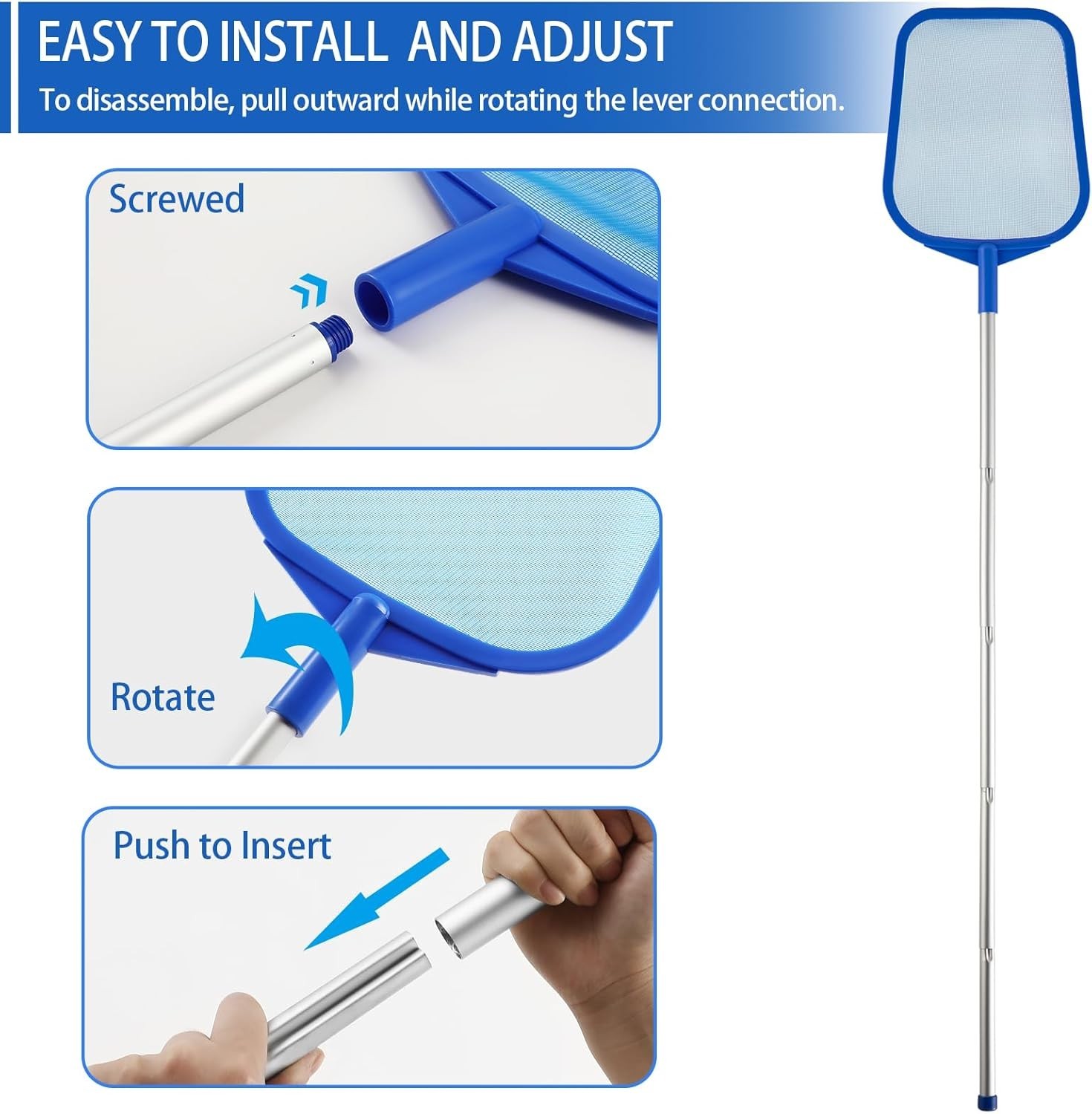 Pool Skimmer Net with Adjustable Aluminum Pole 23 to 60 Inches Ultra Fine Mesh