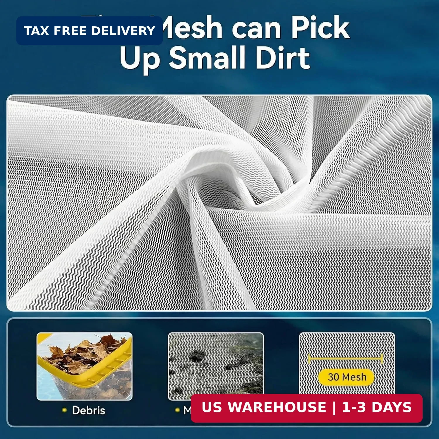 Professional Pool Skimmer Net with Yellow Frame & 30-Mesh – Heavy Duty Deep Leaf