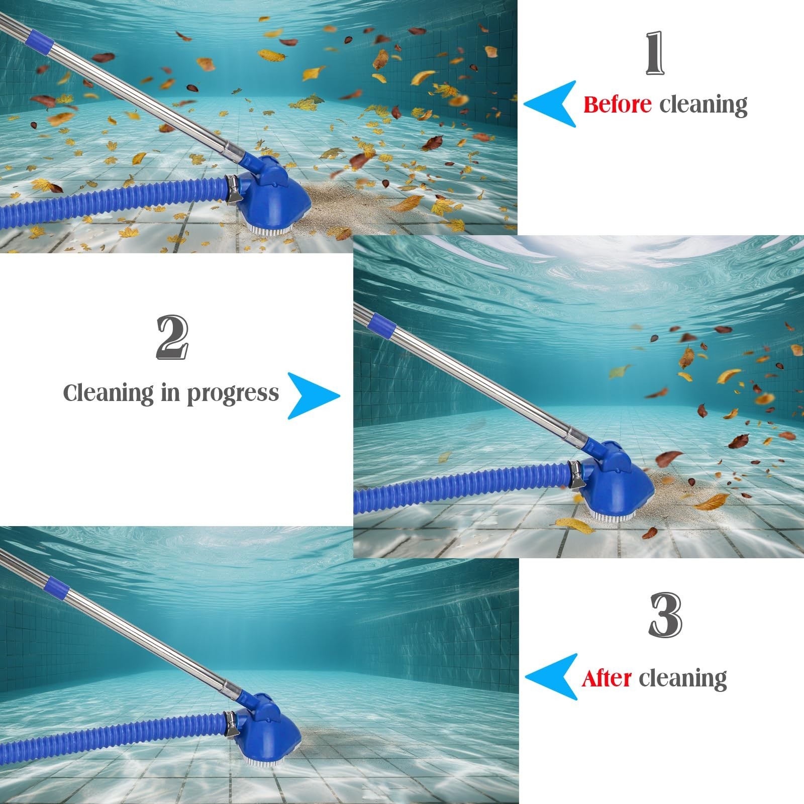 Pool Vacuum Cleaner for Above & In-Ground Pools, Flexible Hose & Extendable Rods